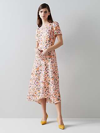 L.K.Bennett Boyd Silk Apple Blossom Print Midi Dress, Pink