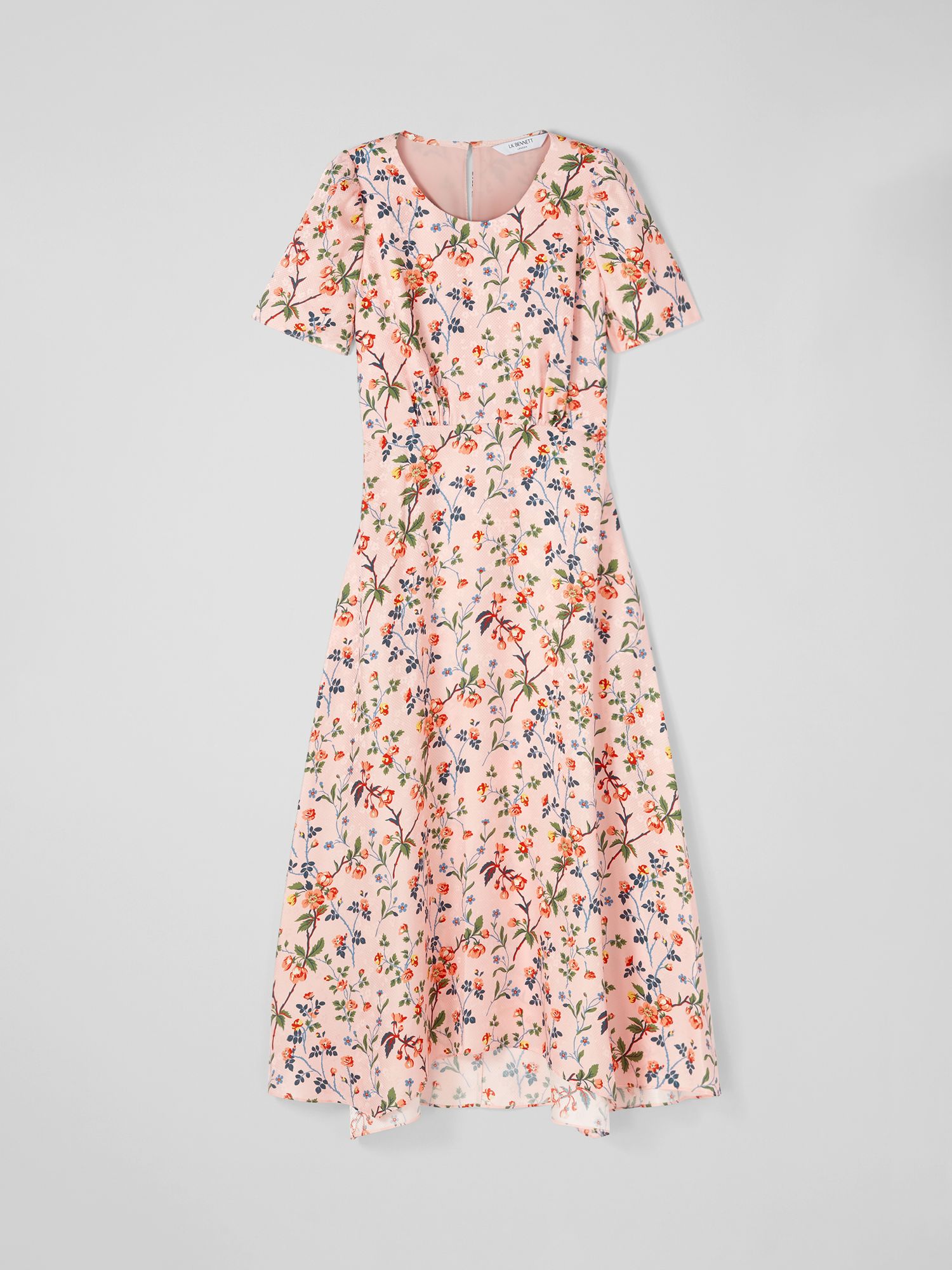 L.K.Bennett Boyd Silk Cornflower Print Midi Dress, Pink at John Lewis ...