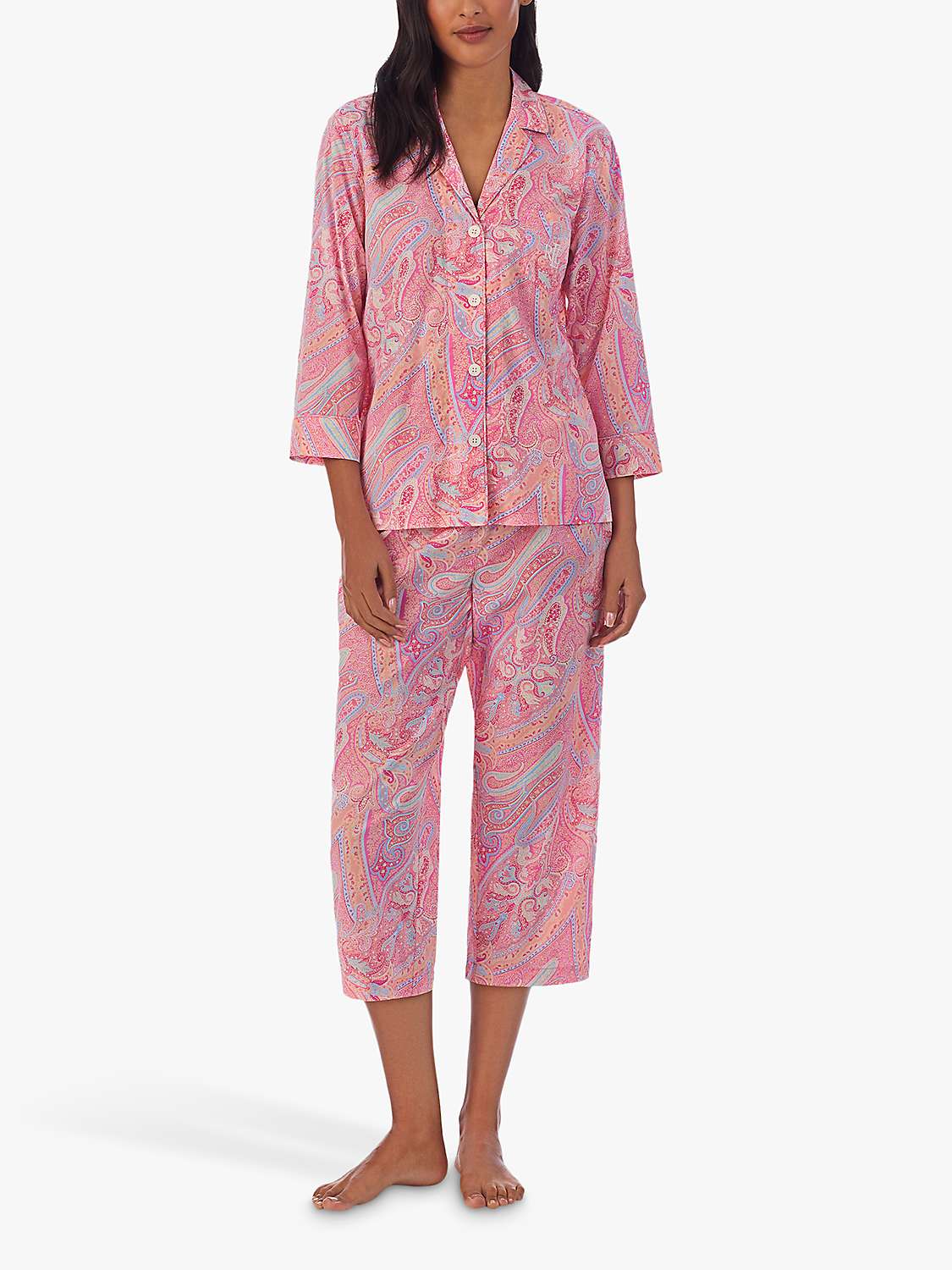 Lauren Ralph Lauren Paisley Notch Collar Capri Pyjama Set, Pink at John ...