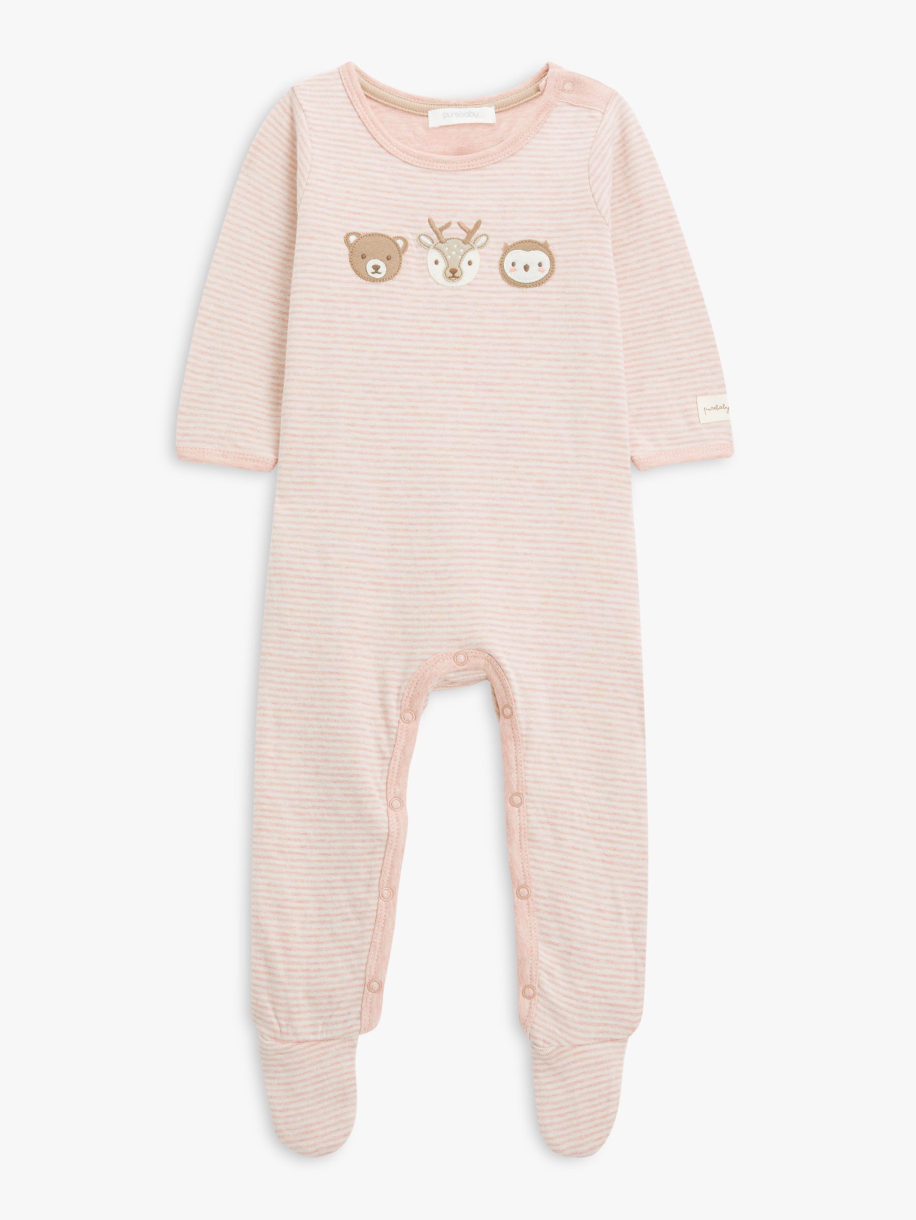 Purebaby Organic Cotton Forest Family Stripe Sleepsuit, Pink Nude at ...