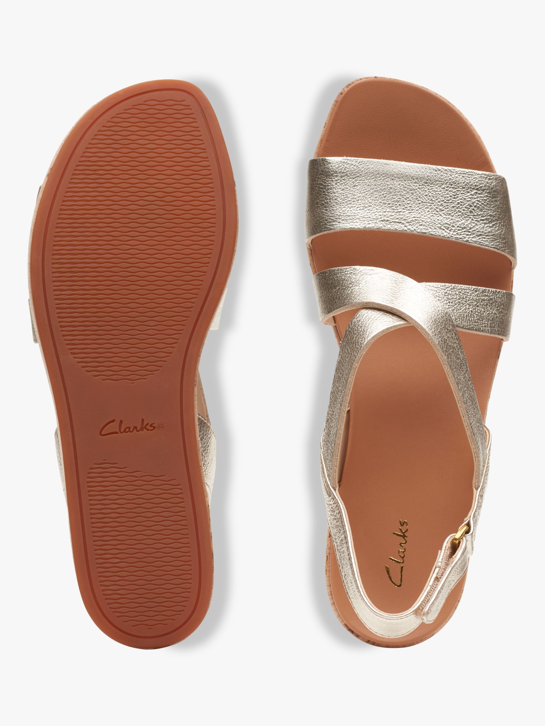 roterende kom videre Mursten Clarks Kimmei Cork Wide Fit Leather Wedge Sandals, Champagne at John Lewis  & Partners