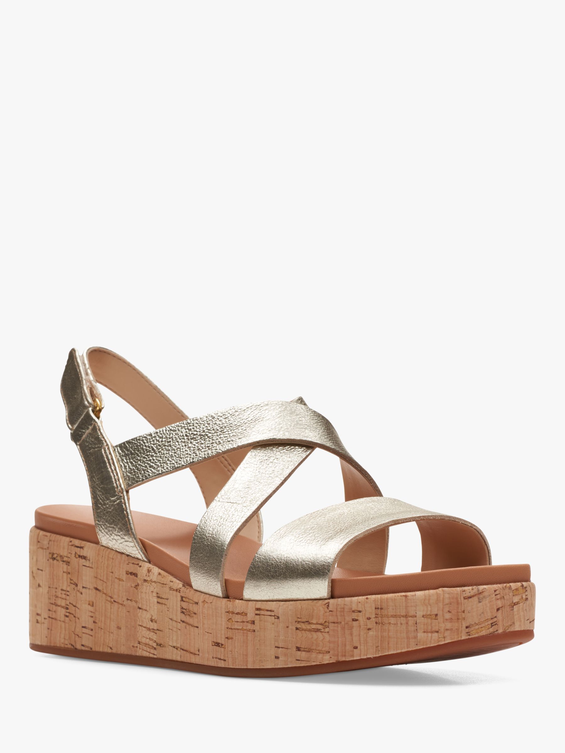 Física Catastrófico mitología Clarks Kimmei Cork Leather Wedge Sandals, Champagne at John Lewis & Partners