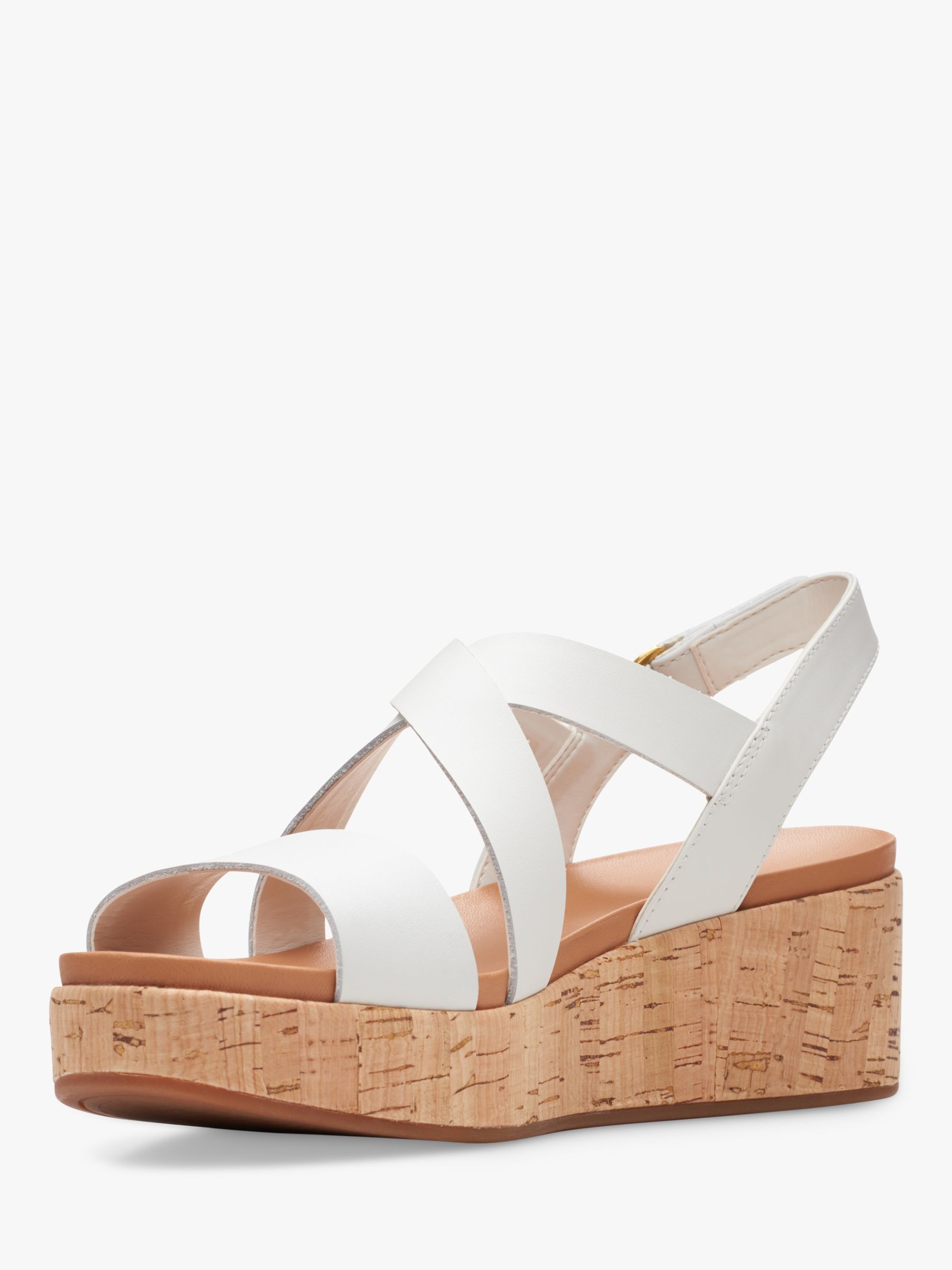 Clarks Kimmei Cork Leather Wedge Sandals, White at John Lewis & Partners