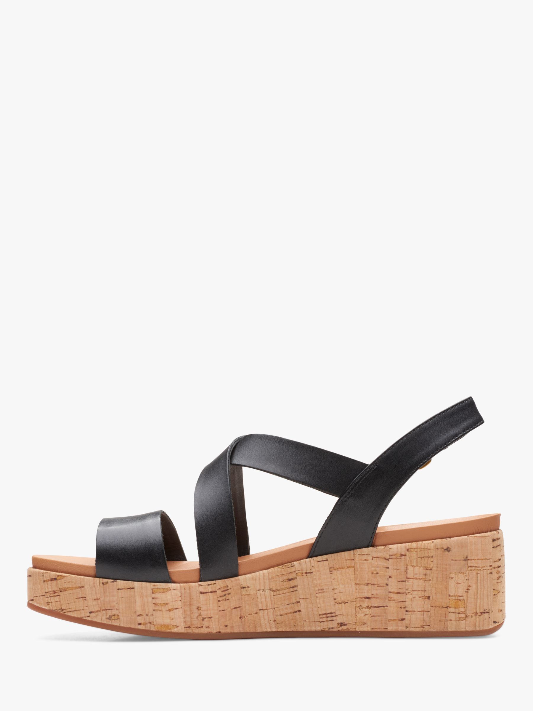 Clarks Kimmei Cork Leather Wedge Sandals, Black at John Lewis & Partners
