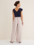 Phase Eight Kimberley Frill Wide Leg Jumpsuit, Perussian Blue/Taupe