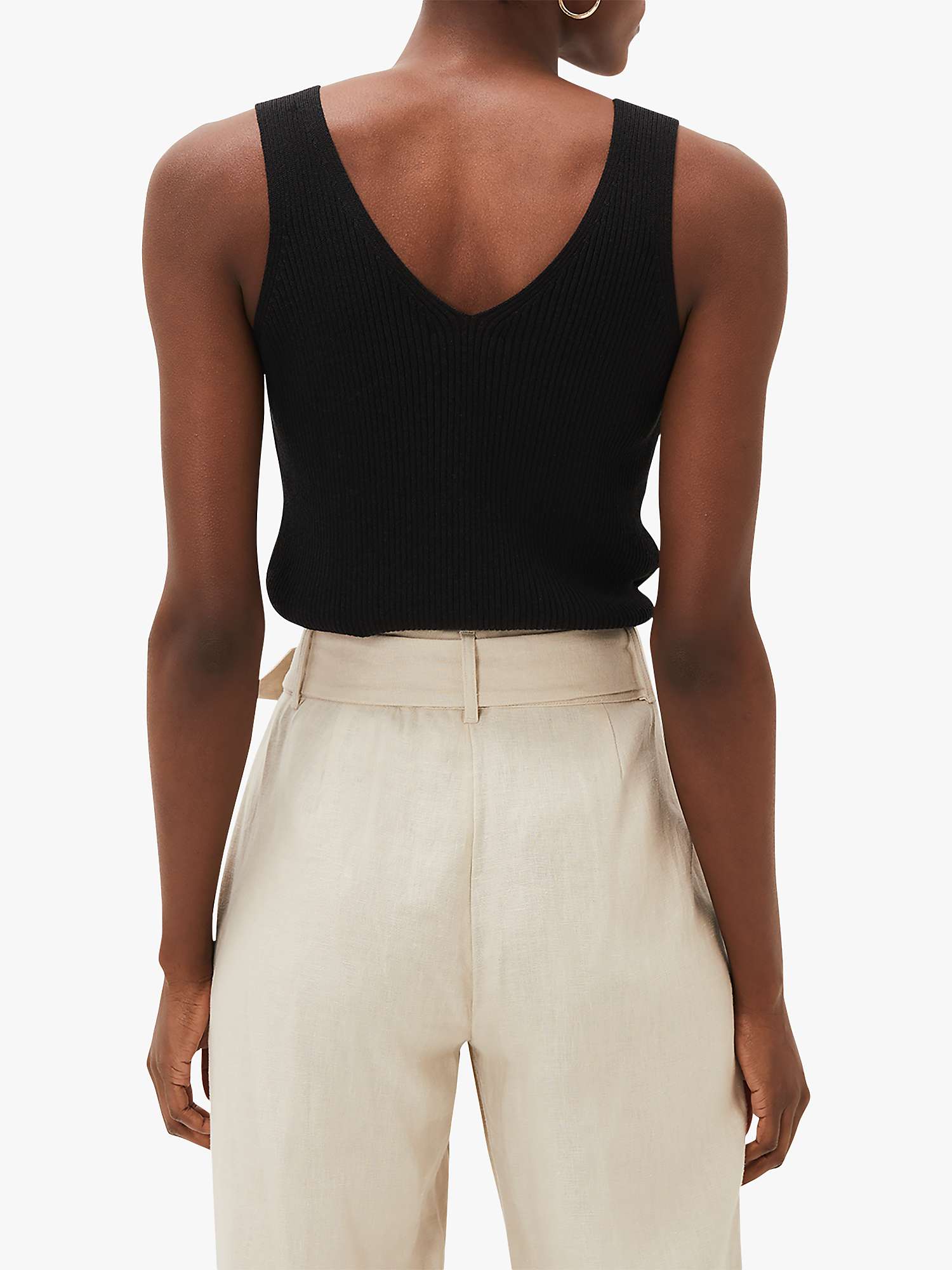 Phase Eight Celine Ribbed Top, Black at John Lewis & Partners
