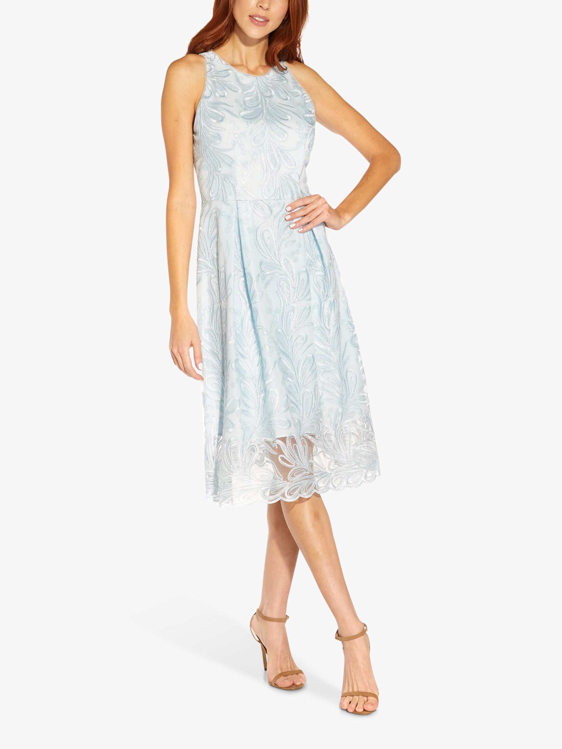Adrianna Papell Ribbon Embroidery Flared Dress, Opal at John Lewis ...