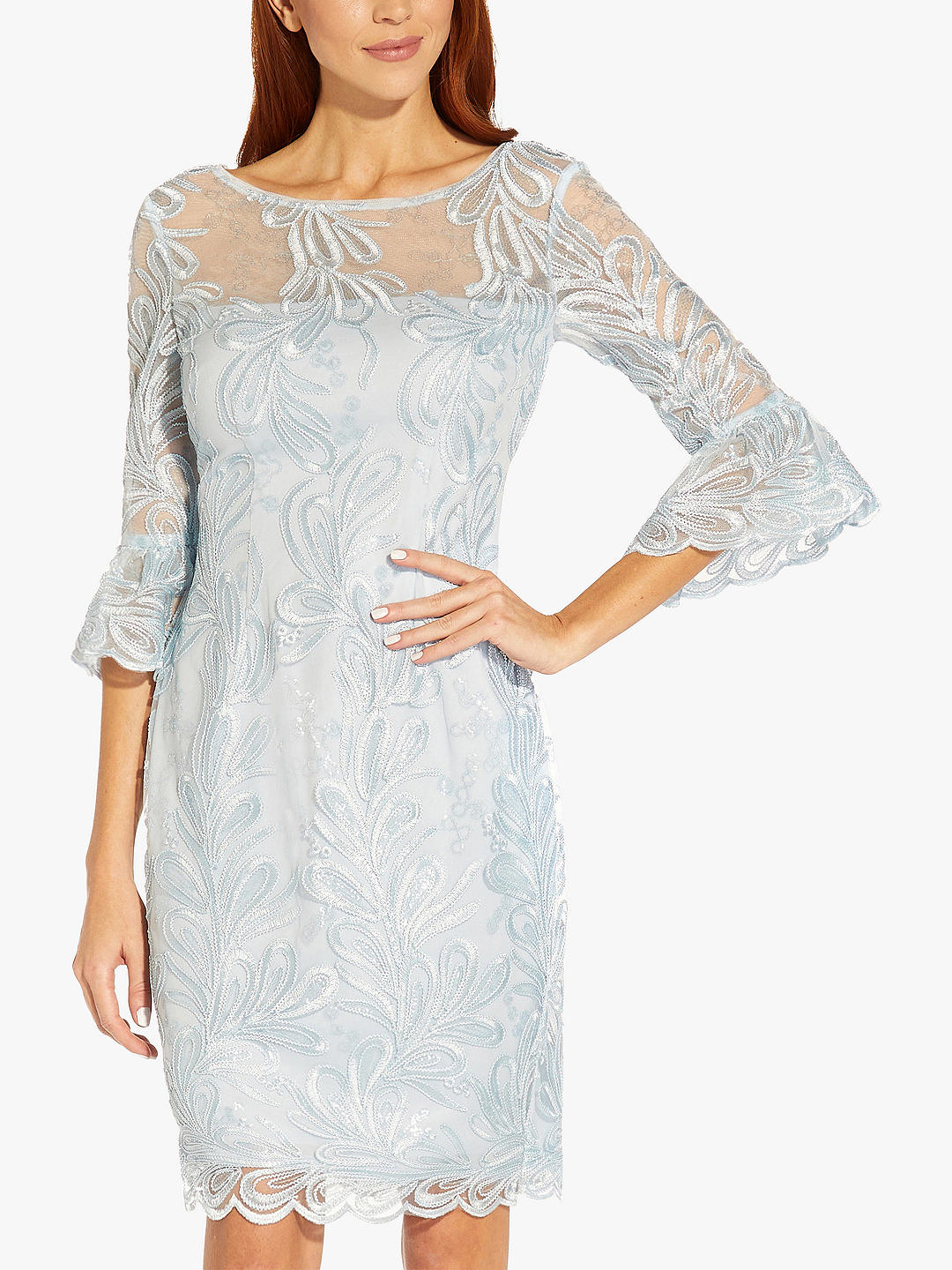 Adrianna Papell Embroidered Bell Sleeve Sheath Dress, Opal