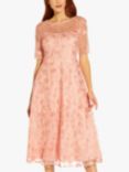 Adrianna Papell Floral Embroidery Midi Dress, Peach Blossom