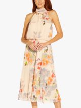 Adrianna Papell Watercolor Floral Midi Dress Light Blue Multi at