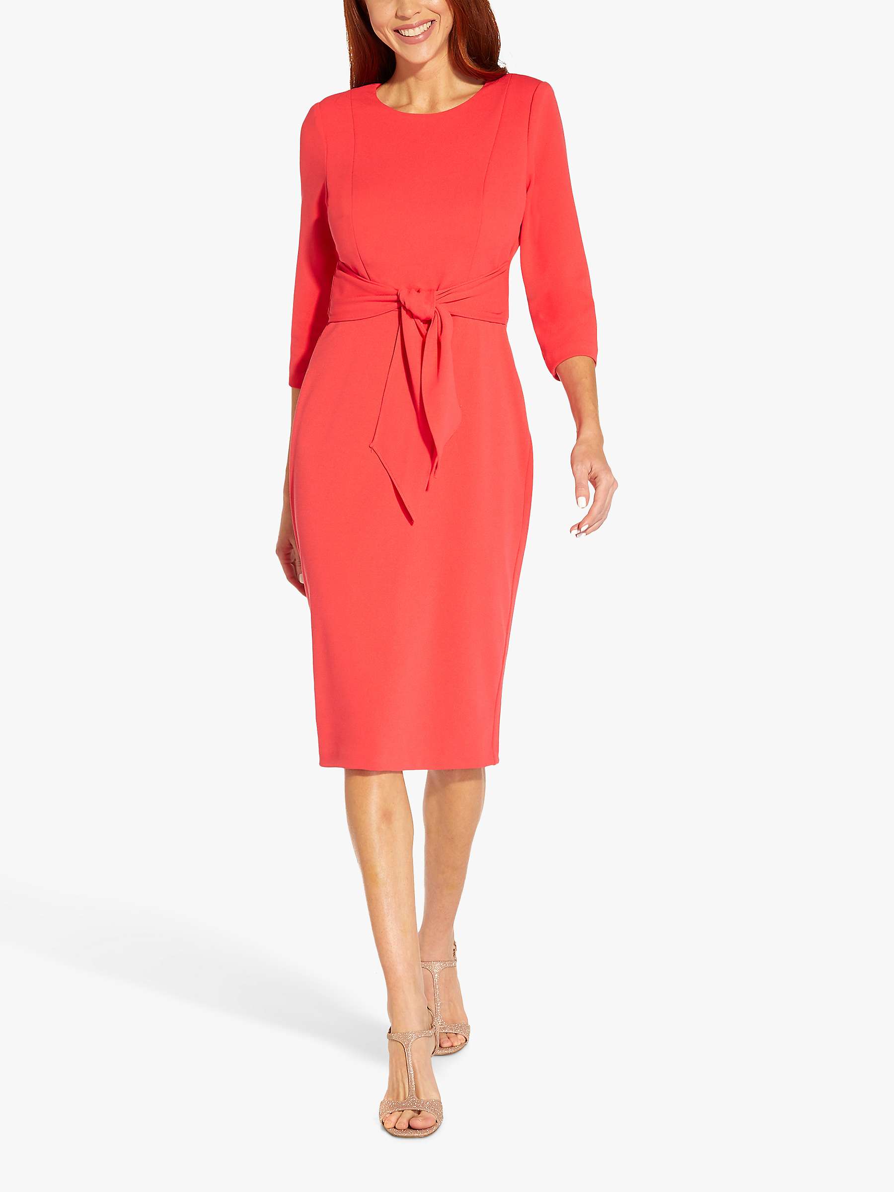Buy Adrianna Papell Knit Crepe Sash Waist Midi Dress, Vibrant Coral Online at johnlewis.com