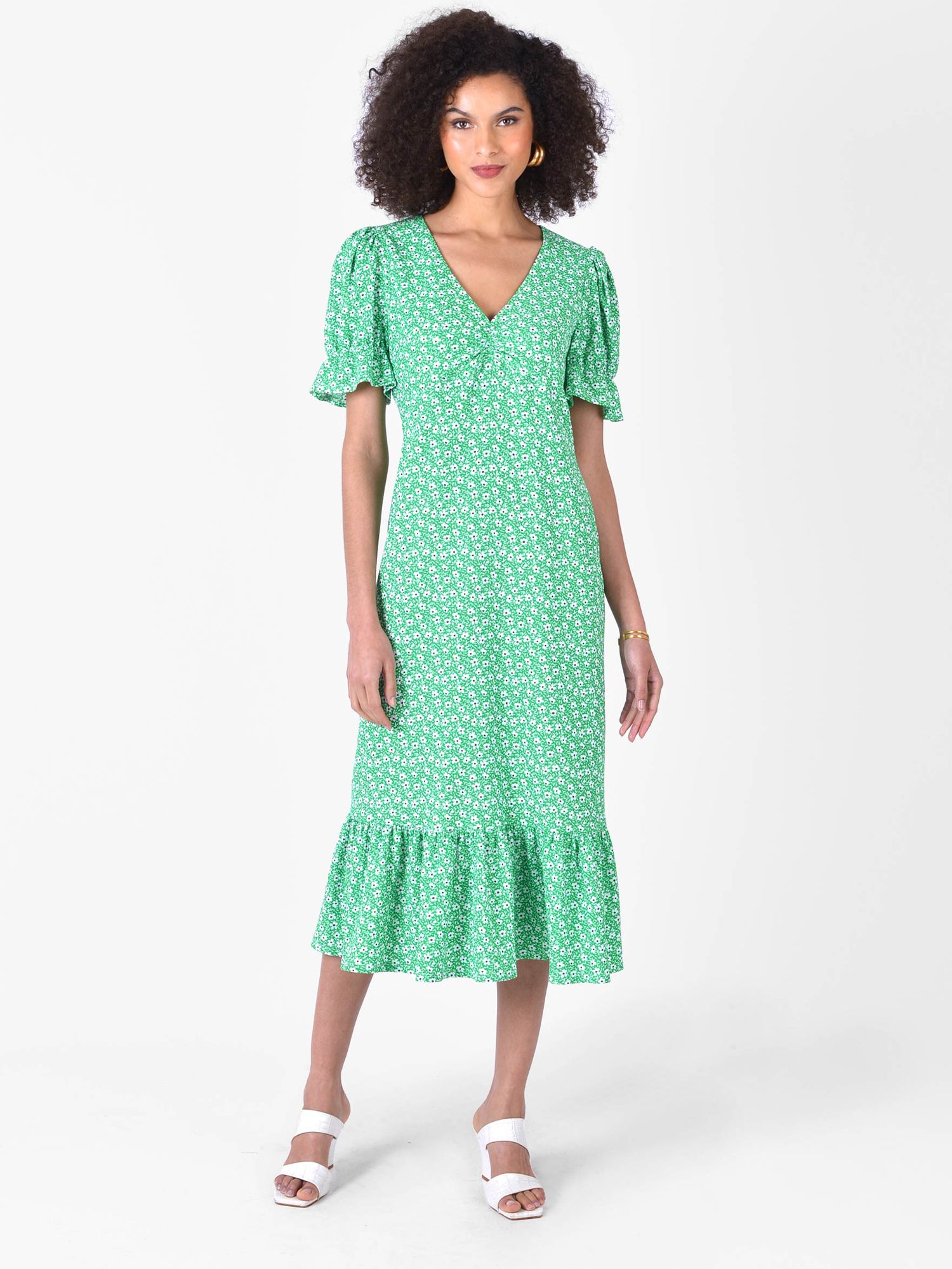 Ro&Zo Floral Print Midi Dress, Green at John Lewis & Partners