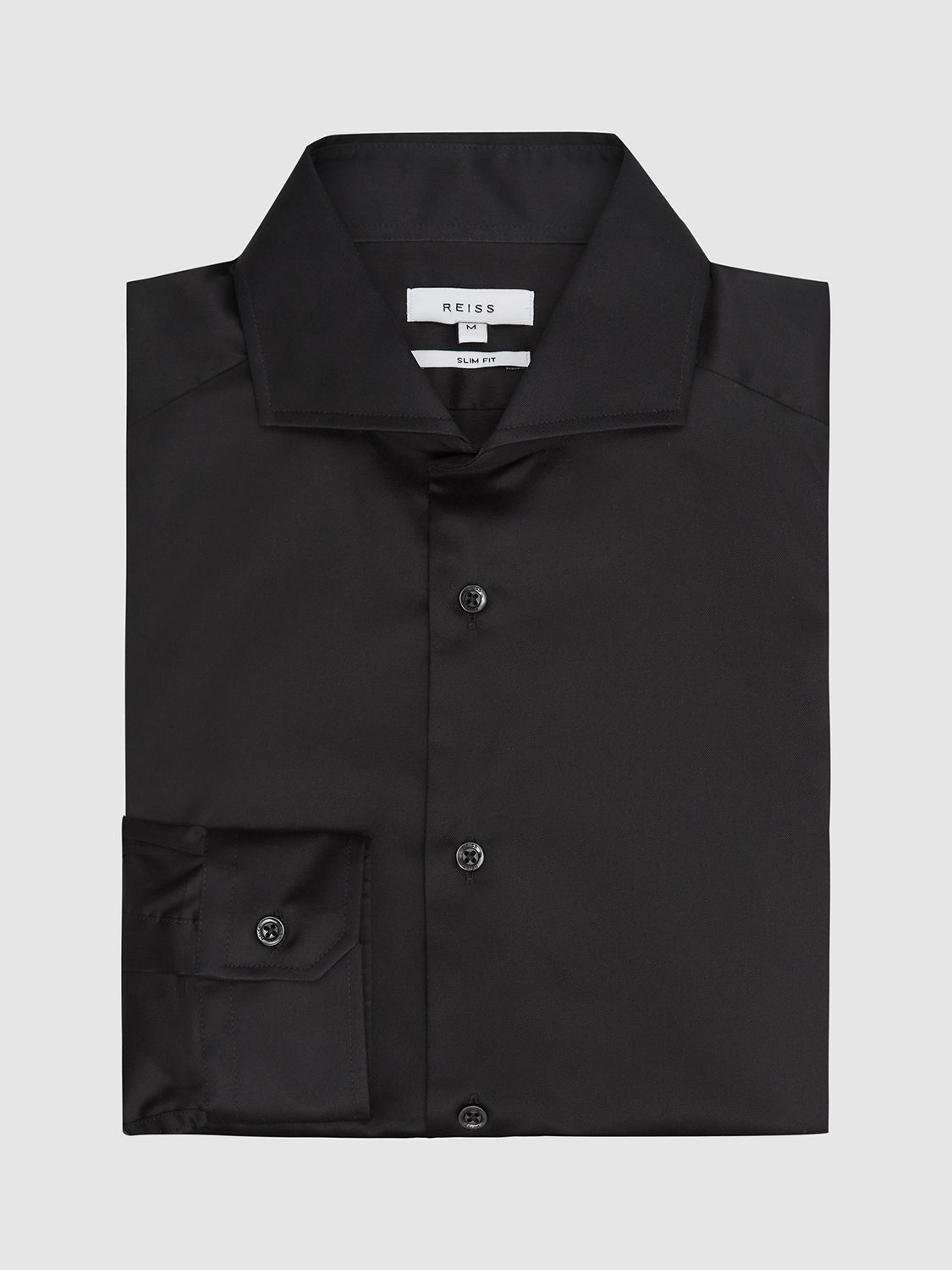 Reiss Storm Cotton Twill Slim Fit Shirt, Black, XS