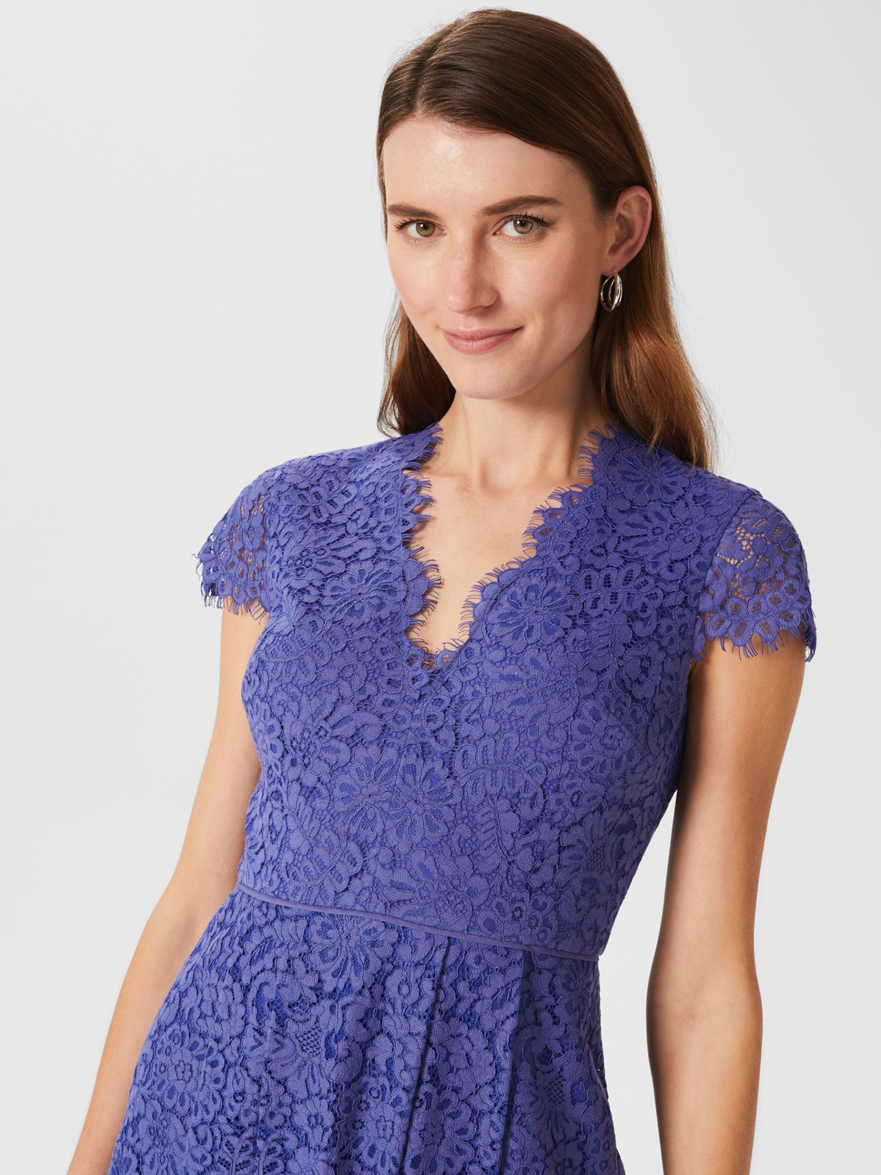 Hobbs Anastasia Fit and Flare Lace Dress, Blue at John Lewis & Partners