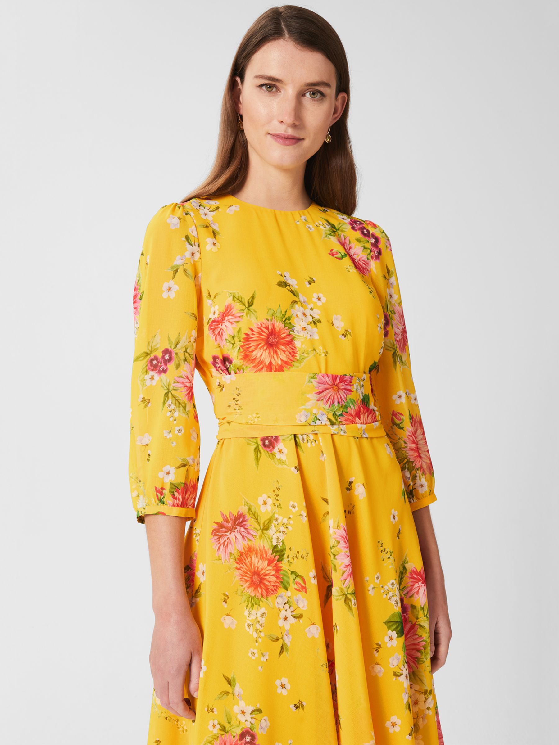 Hobbs Jasmina Floral Print Dress, Yellow at John Lewis & Partners