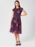 Hobbs Tia Embroidered Dress, Navy/Pink