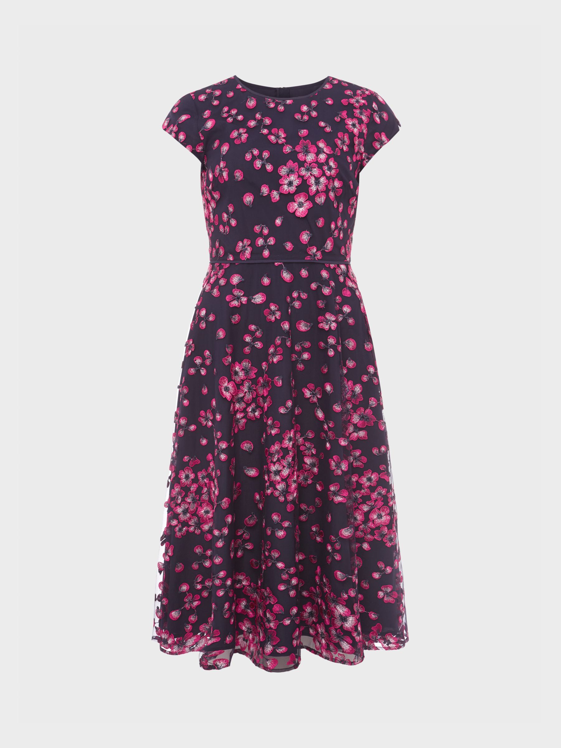 Hobbs Tia Embroidered Dress, Navy/Pink at John Lewis & Partners