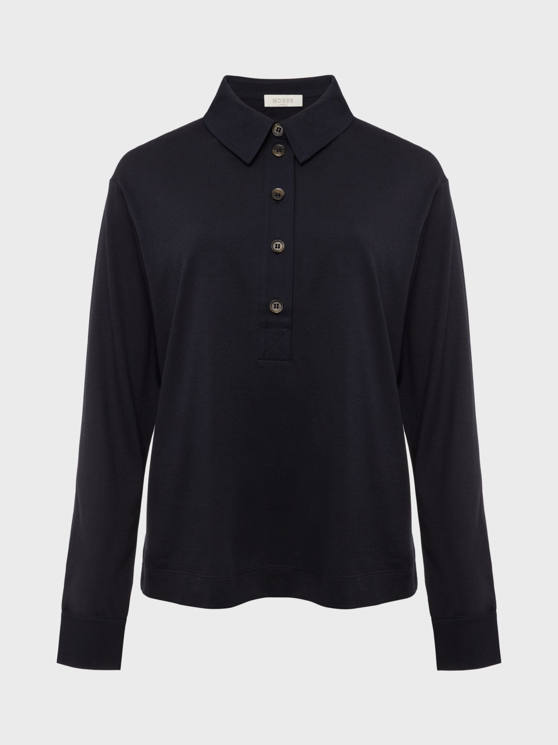 Hobbs Lillie Long Sleeve Polo Shirt, Navy at John Lewis & Partners