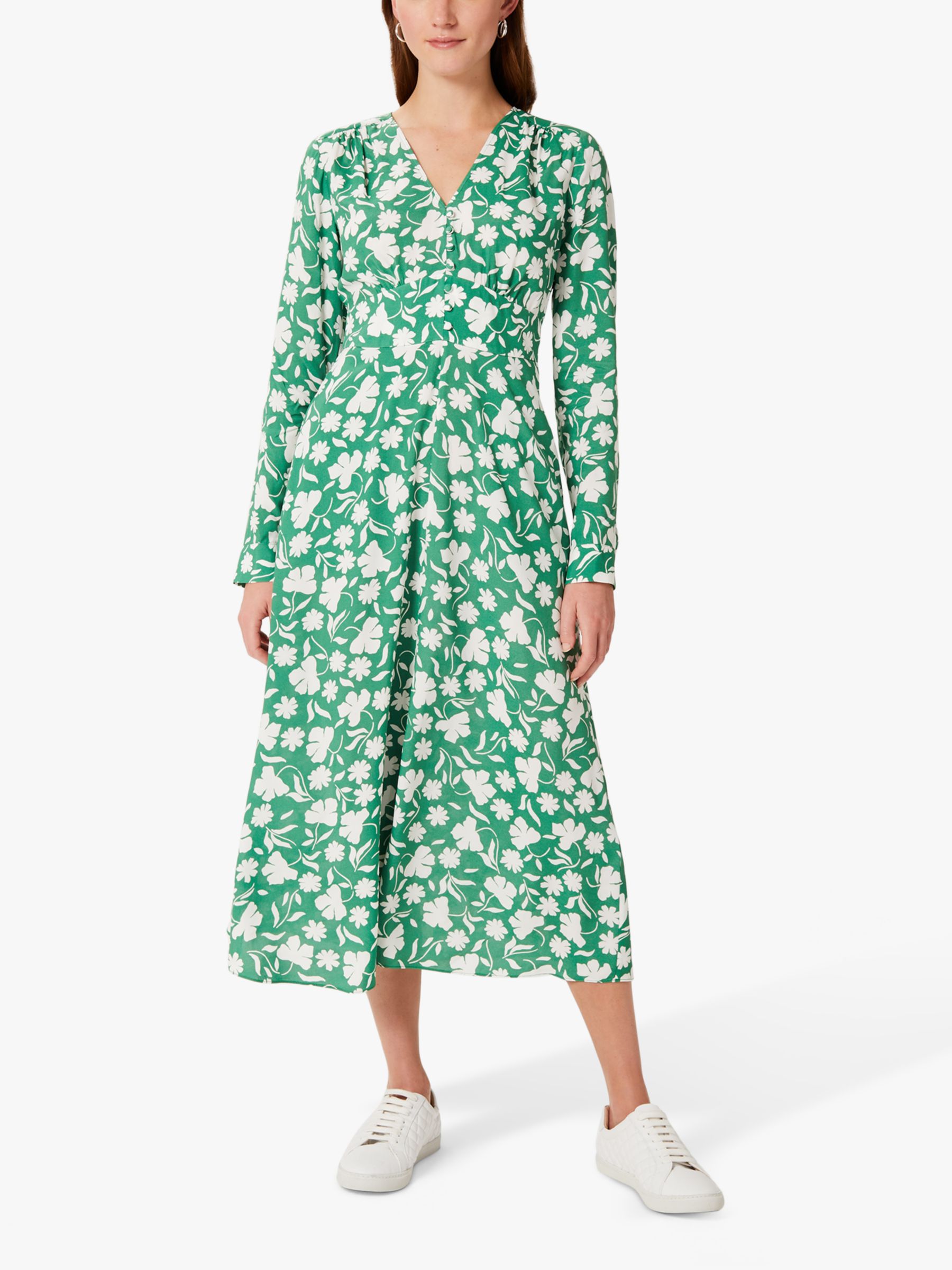 Buy Hobbs Allison Floral Print Midi Tea Dress, Green/White Online at johnlewis.com