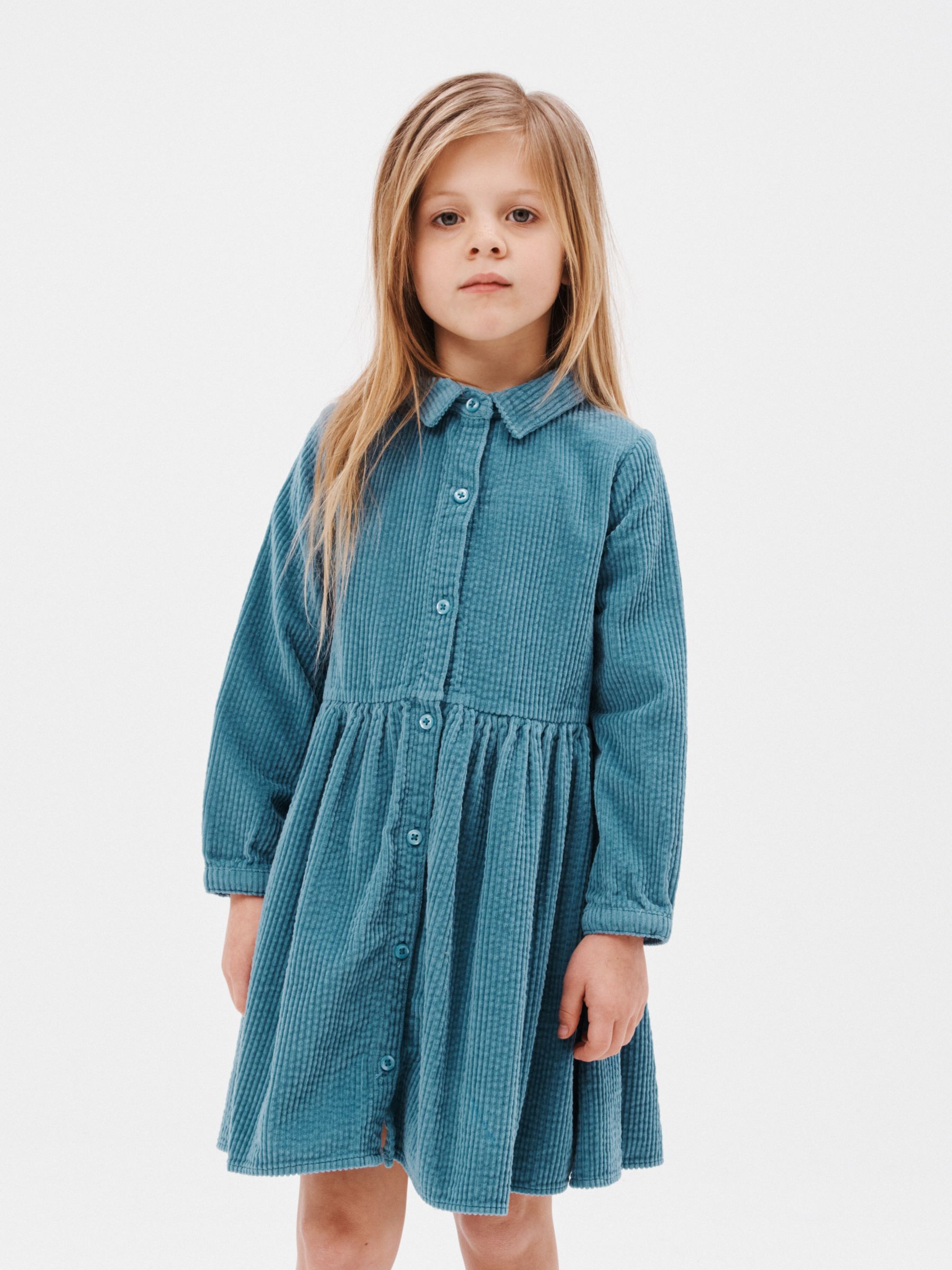 John Lewis Kids' Plain Corduroy Shirt Dress, Blue