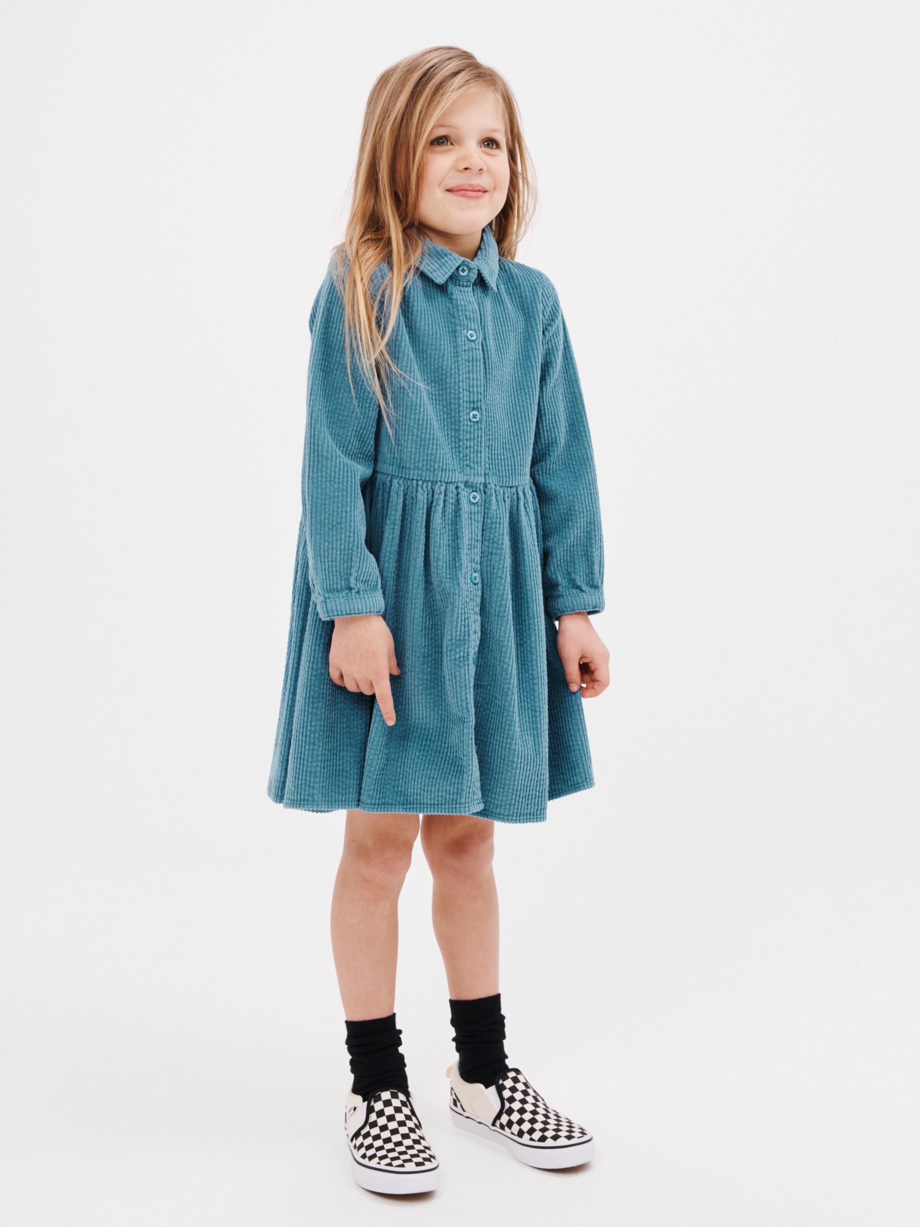 John Lewis Kids' Plain Corduroy Shirt Dress, Blue