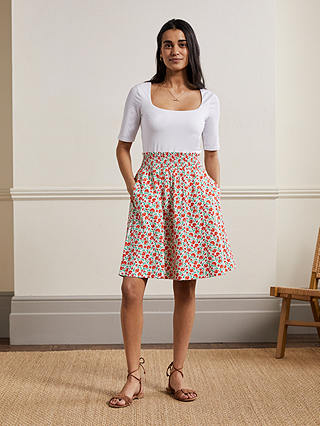 Boden Shirred Waist Floral Print Mini Skirt, Papaya