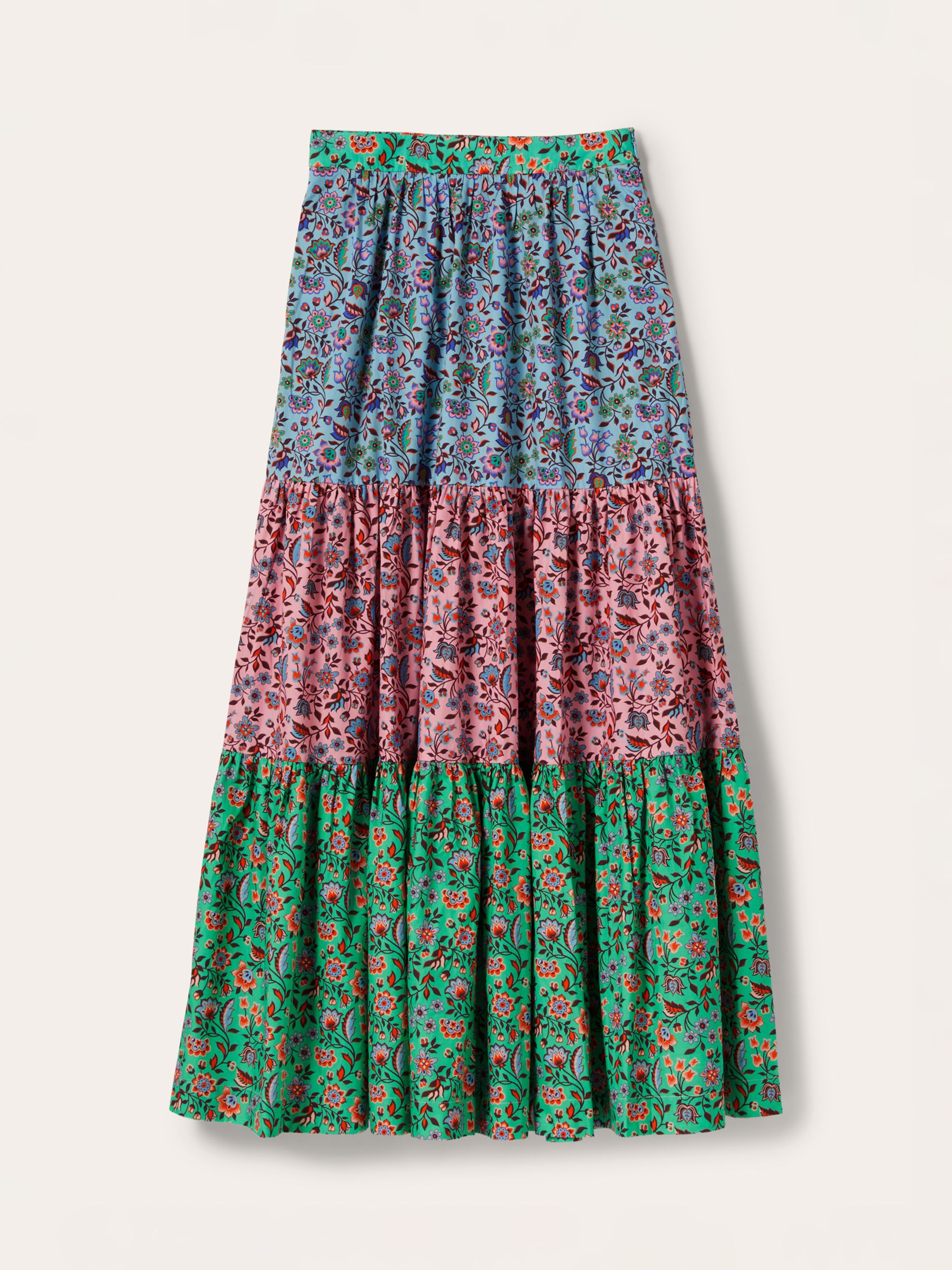 Boden Lorna Floral Print Tiered Maxi Skirt, Formica Pink at John Lewis ...