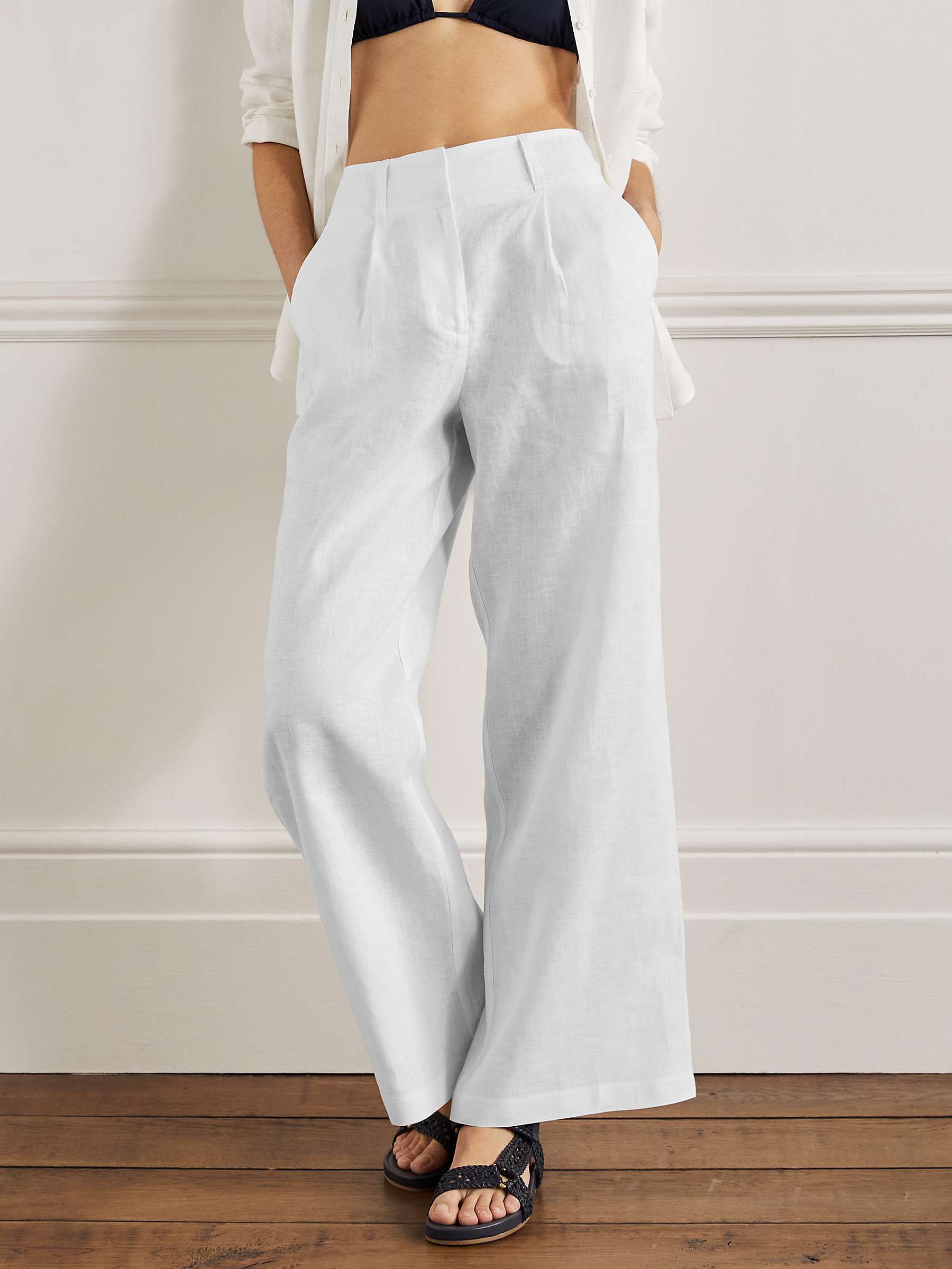 Boden Linen Wide Leg Trousers, White at John Lewis & Partners