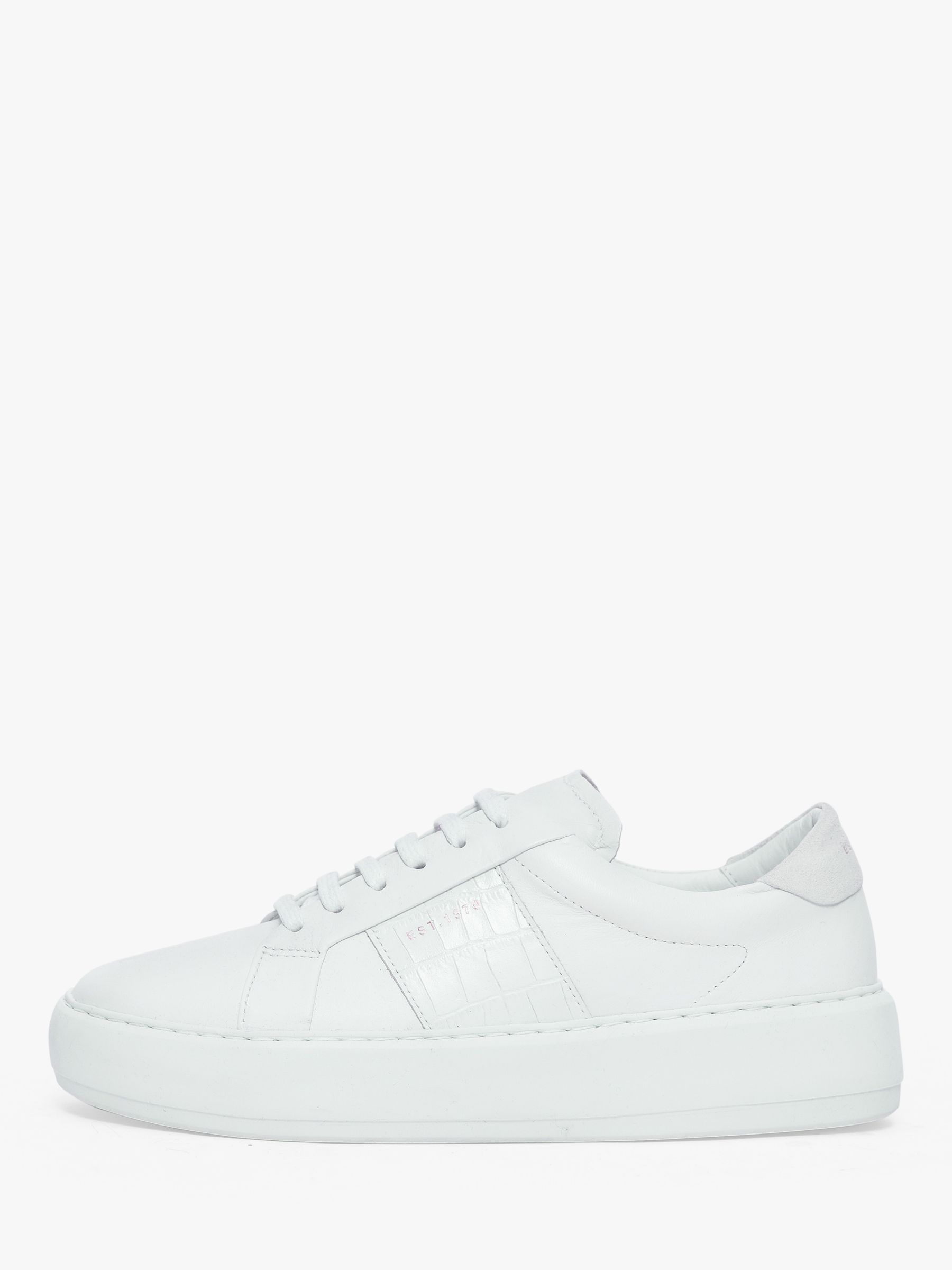 Jigsaw Riva Croc Leather Lace Up Trainers, White at John Lewis & Partners