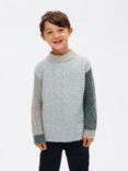 John Lewis Kids' Colour Block Sleeve Cable Knit Jumper, Grey/Multi