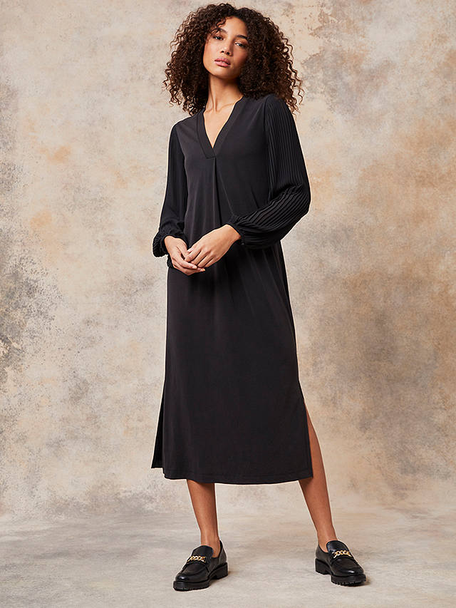 Mint Velvet Pleated Sleeve Relaxed Fit Midi Dress, Dark Grey