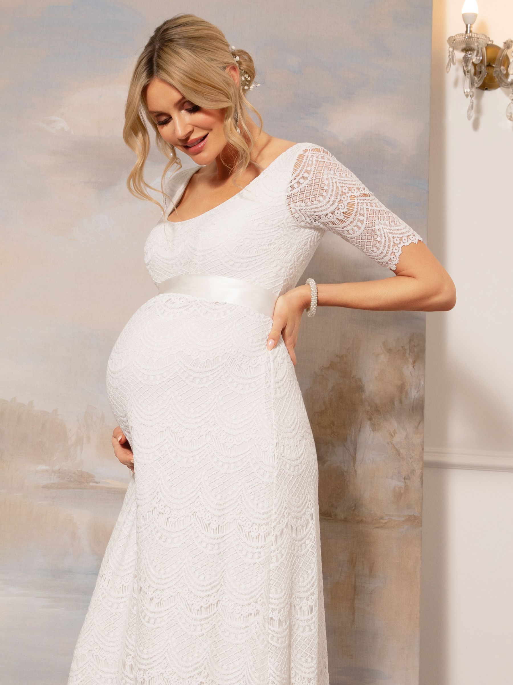 Tiffany Rose Verona Maternity Floral Lace Wedding Dress, Ivory at John ...