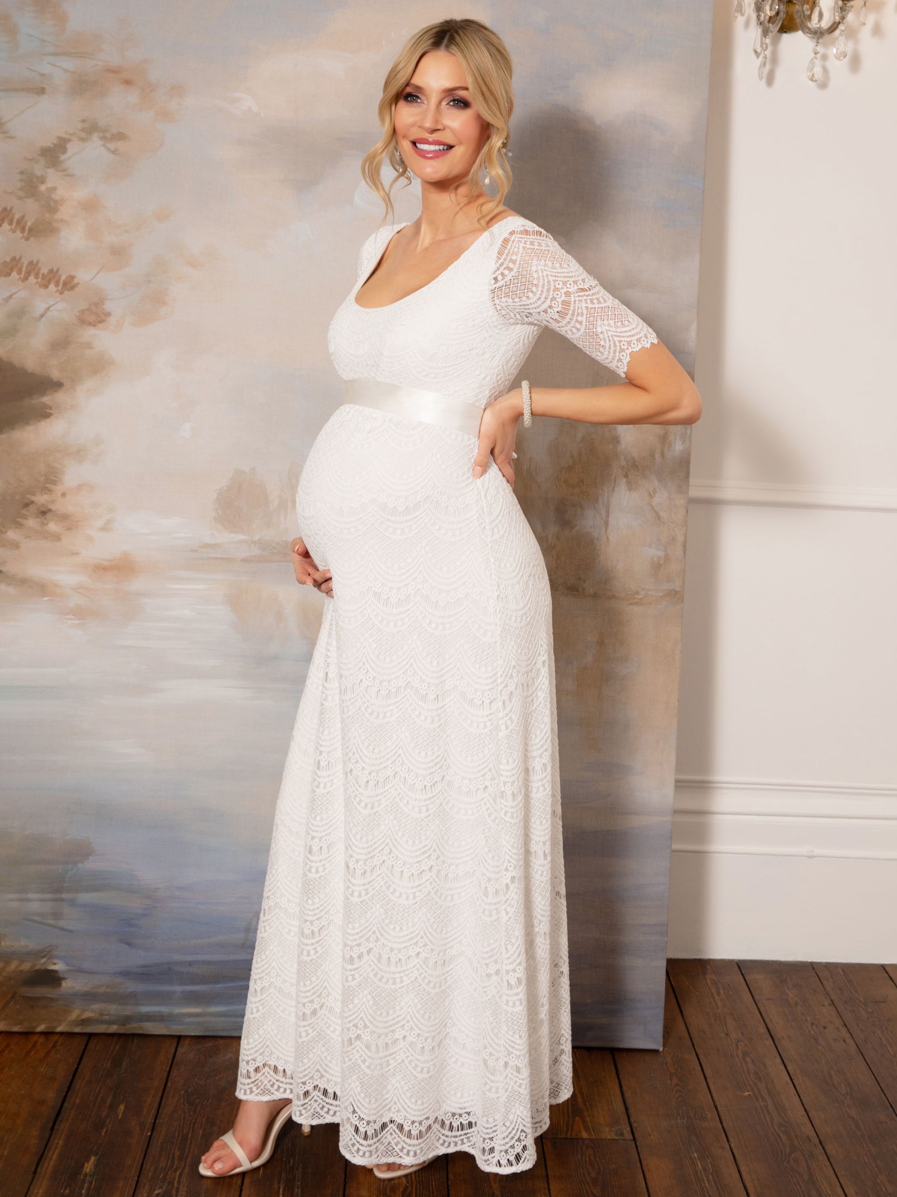 Tiffany Rose Verona Maternity Floral Lace Wedding Dress, Ivory, 6-8