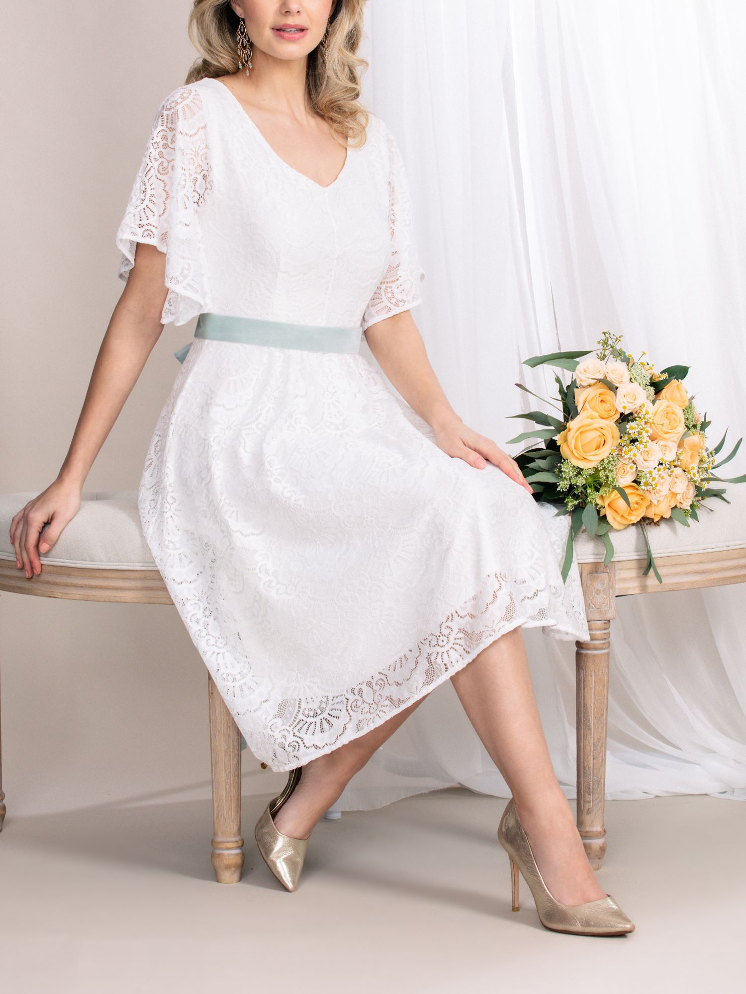 Alie Street Beth Lace Kimono Sleeve Wedding Dress, Ivory, 6-8