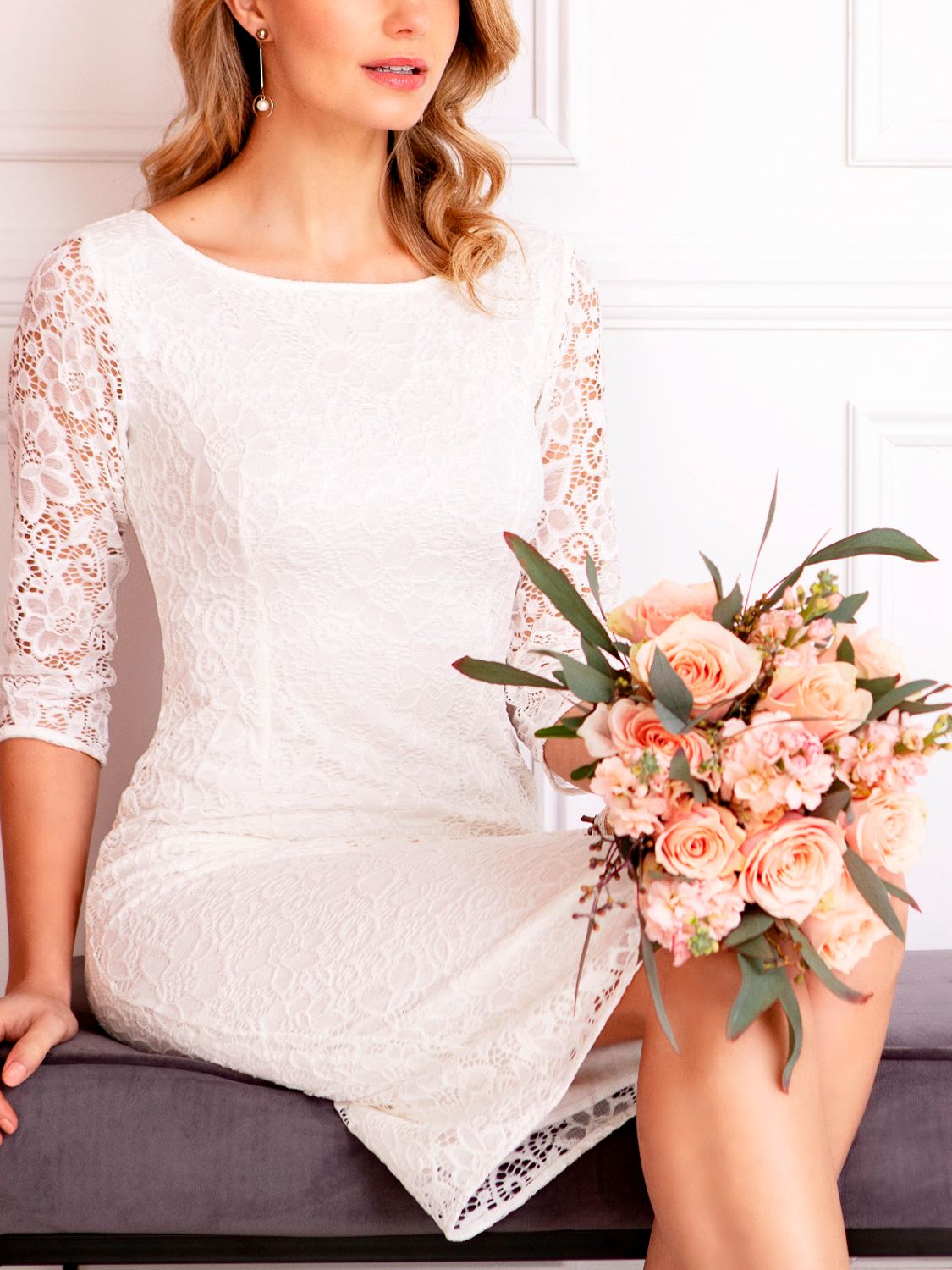 Buy Alie Street Macie Floral Lace Shift Wedding Dress, Ivory Online at johnlewis.com