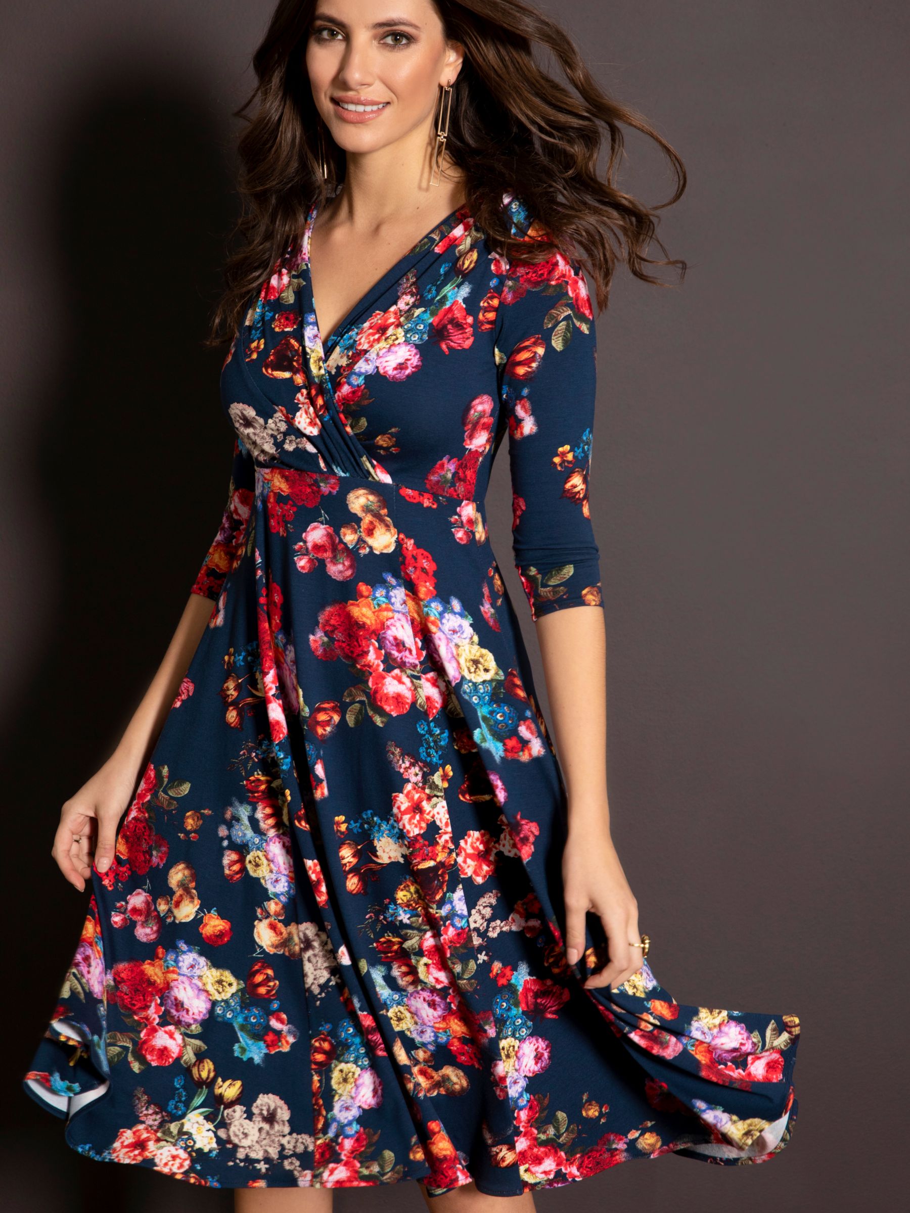 Alie Street Annie Wrap Over Bodice Floral Midi Skirt, Midnight Garden, 6-8