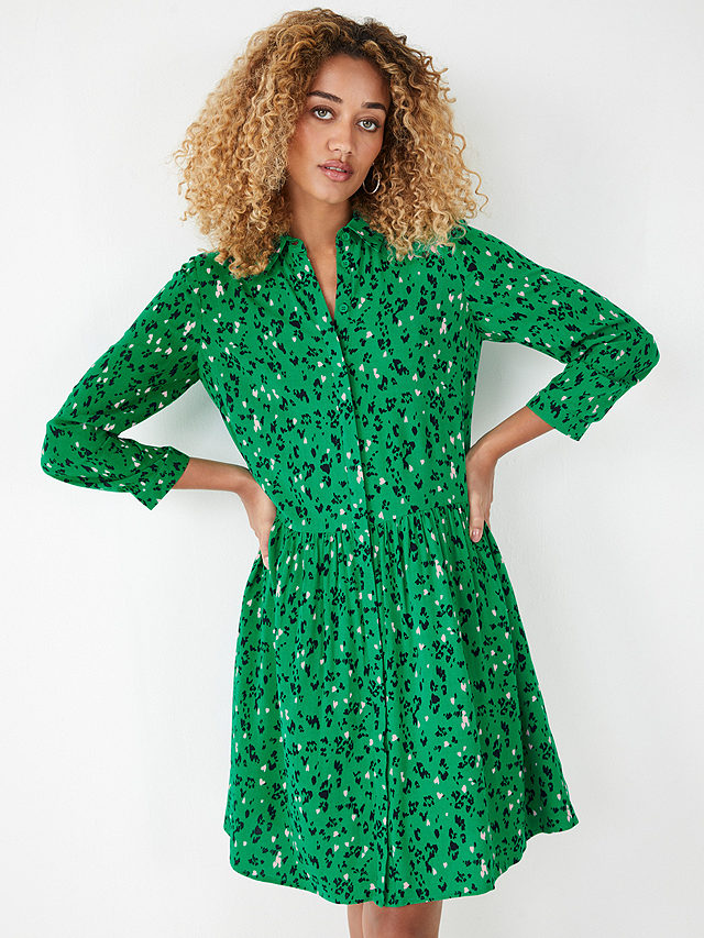 hush Emanuelle Leopard Heart Print Shirt Dress, Green, 4