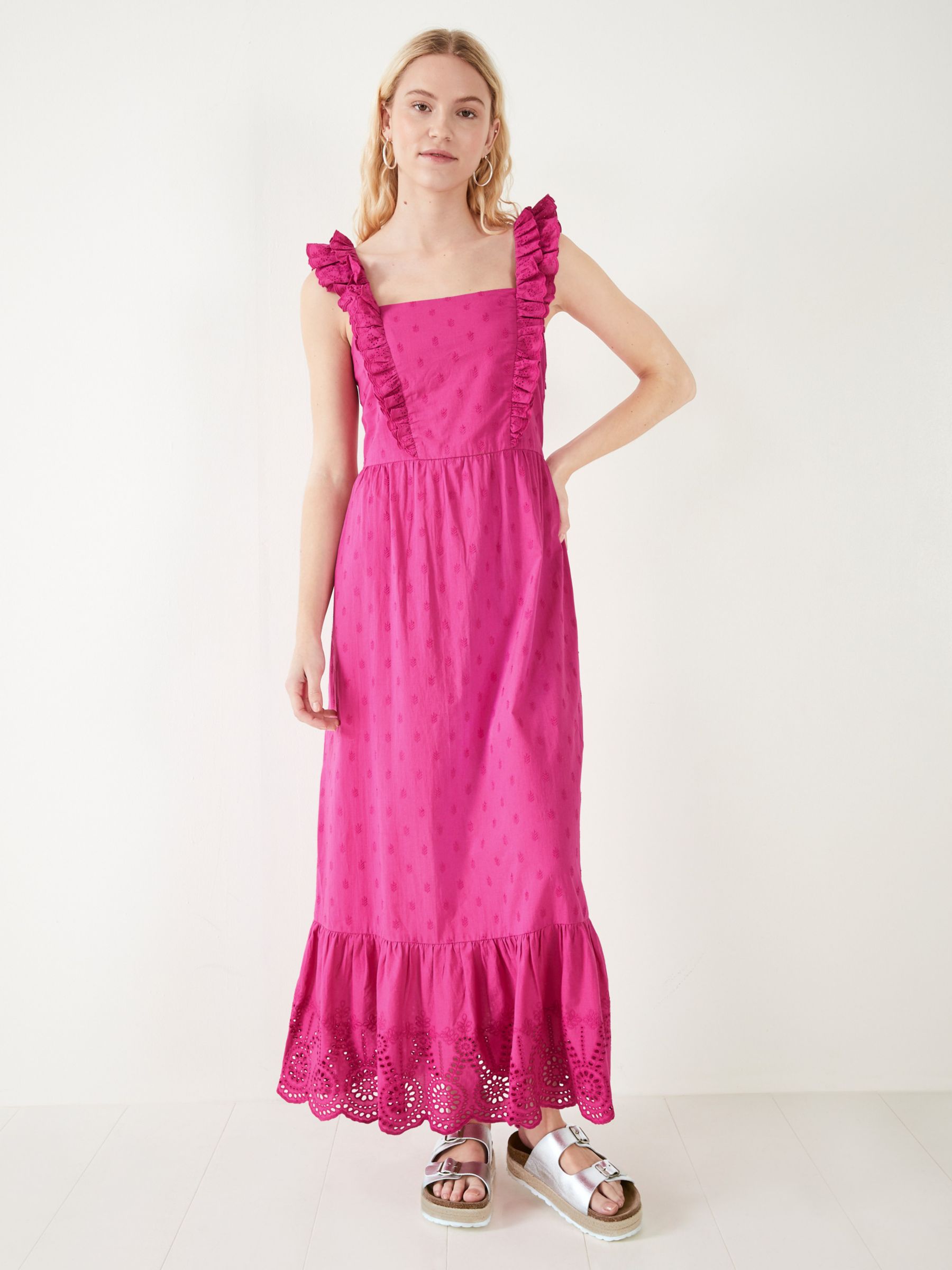 HUSH Alena Broderie Detail Maxi Dress, Vibrant Pink at John Lewis ...