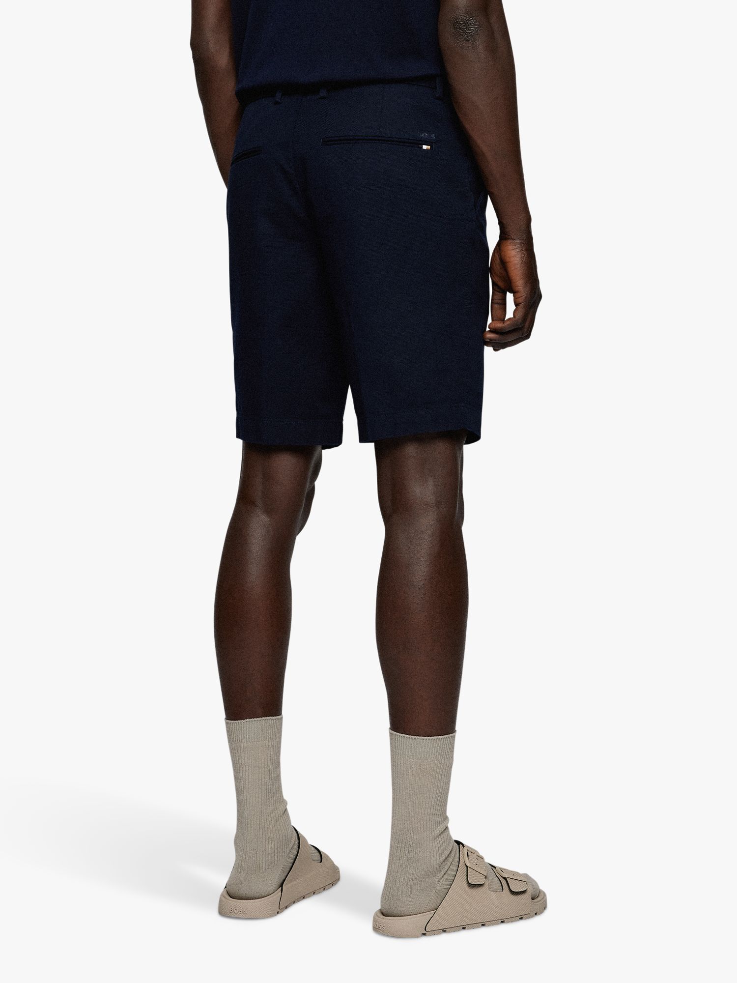 BOSS Slice Slim Fit Chino Shorts, Dark Blue at John Lewis & Partners