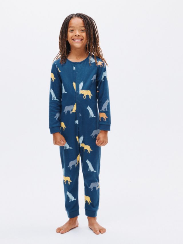 John Lewis Kids Wolves Print Onesie Blue 5 years