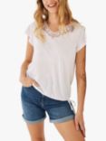 FatFace Rosa Linen Blend Lace Trim T-Shirt, White