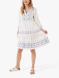 FatFace Libby Embroidered Dress, White/Blue