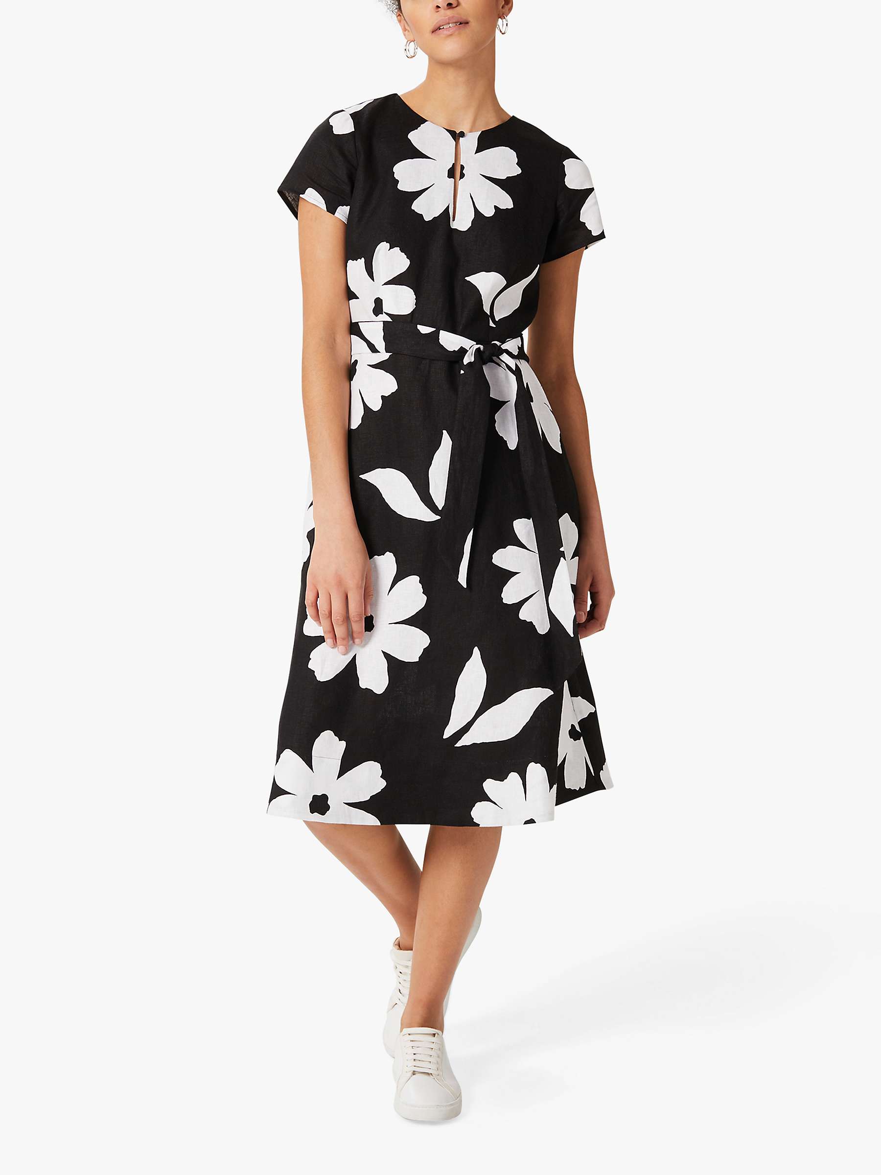 Buy Hobbs Regina Linen Floral Dress, Black/Ivory Online at johnlewis.com