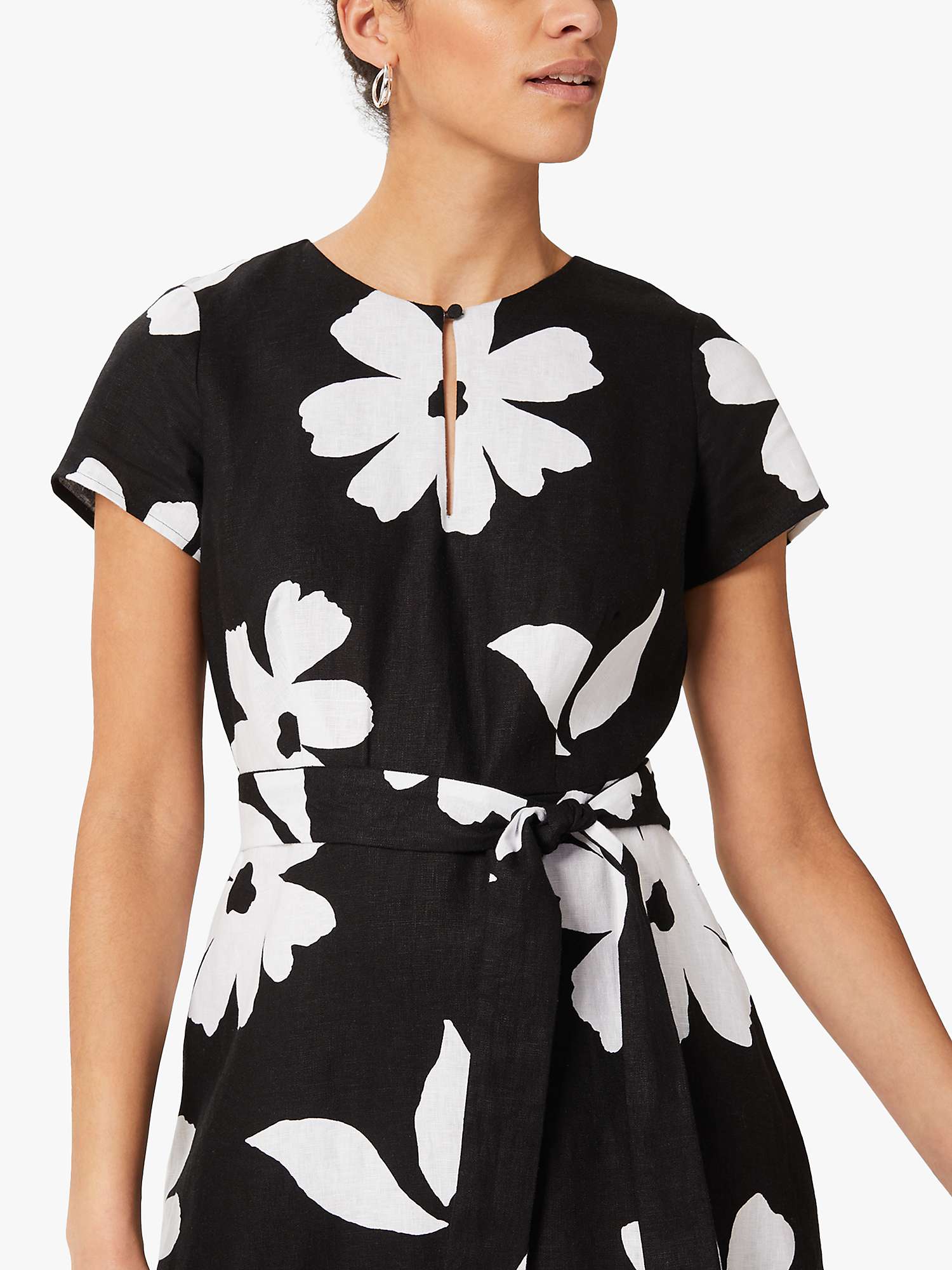 Buy Hobbs Regina Linen Floral Dress, Black/Ivory Online at johnlewis.com