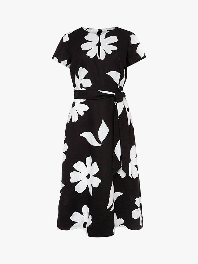 Hobbs Regina Linen Floral Dress, Black/Ivory