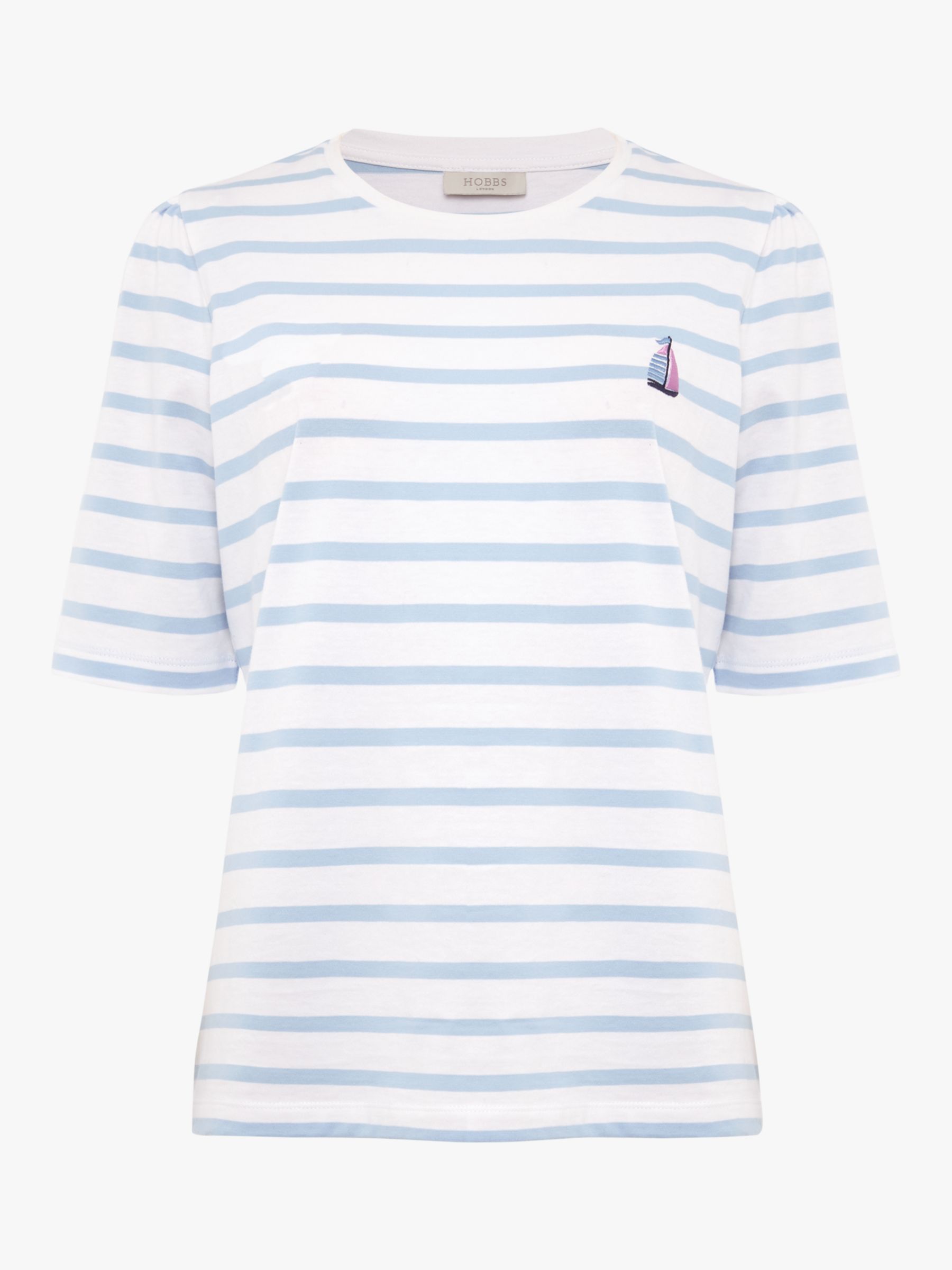 Hobbs Eva Stripe Embroidered Detail T-Shirt, White/Blue at John Lewis ...