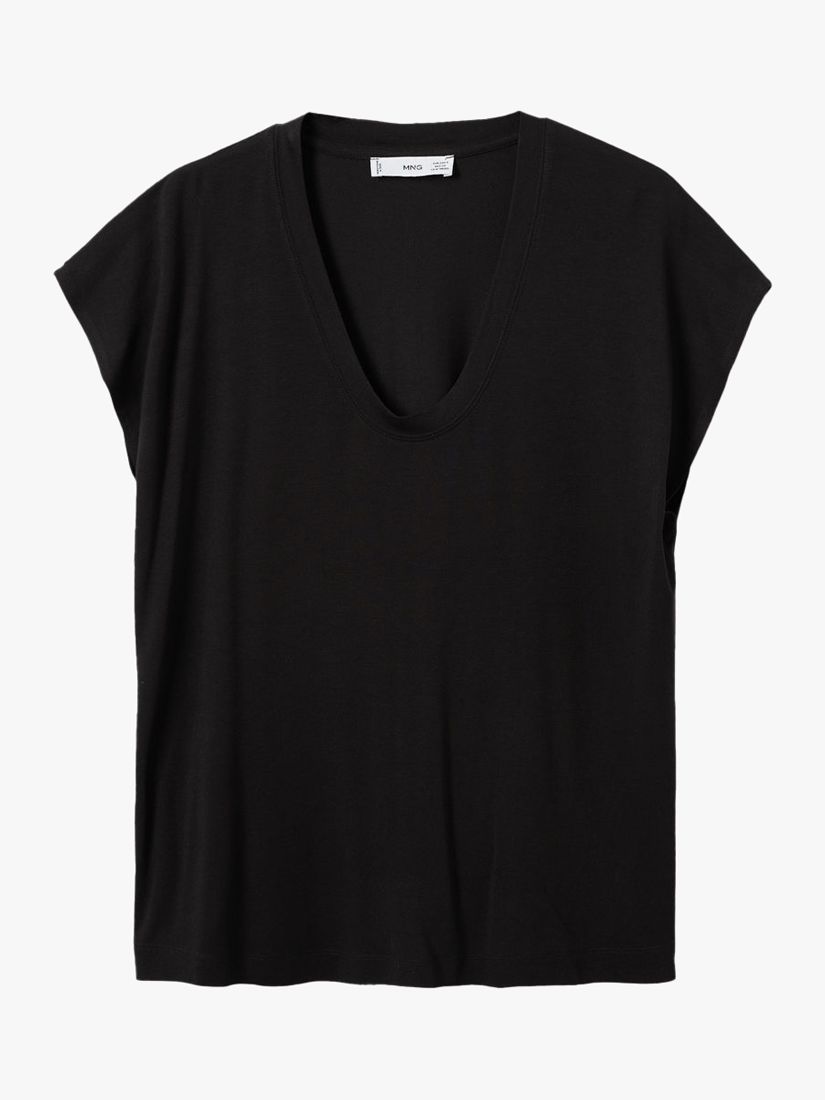 Mango Visca Scoop Neck T-Shirt, Black at John Lewis & Partners