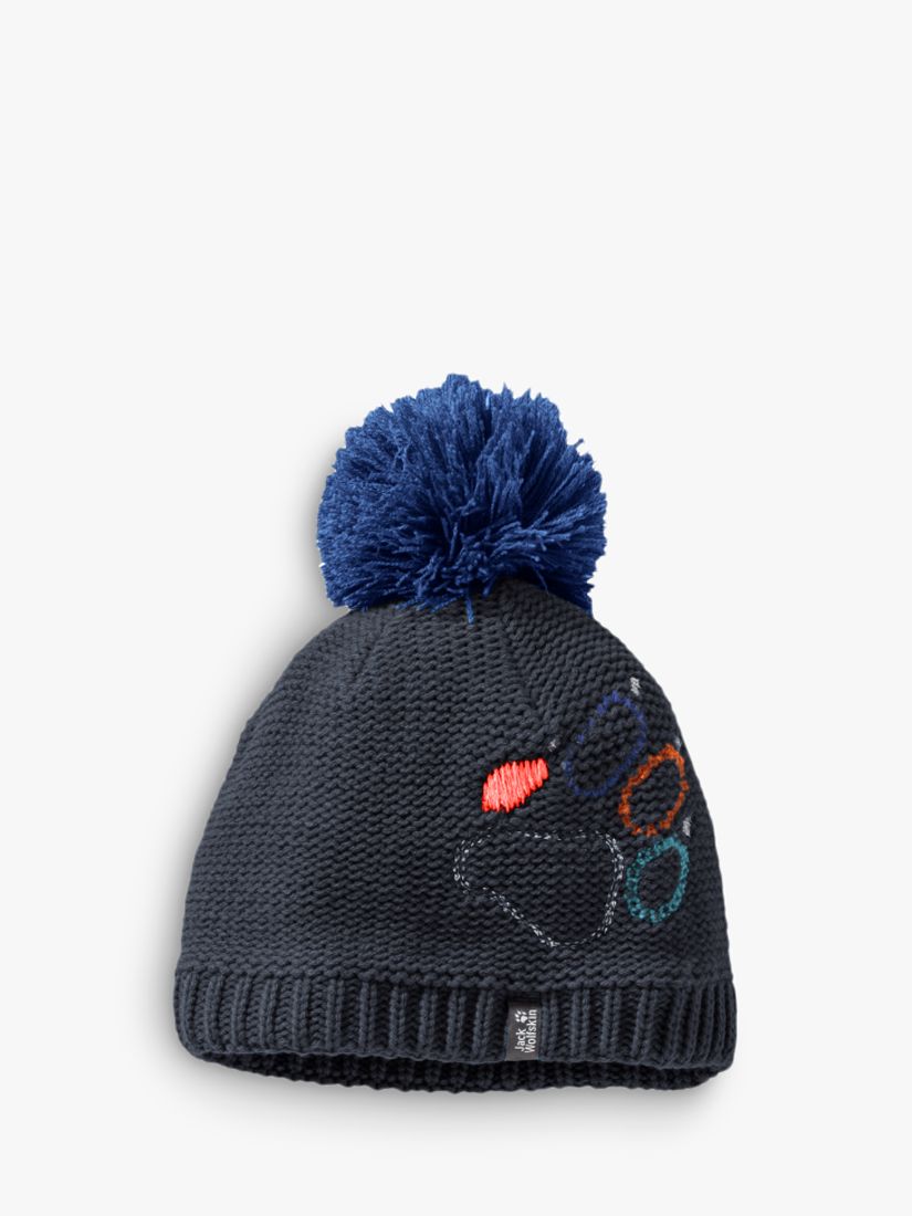 Wolfskin Kids' Embroidered Paw Pom Hat, Navy at John Lewis & Partners
