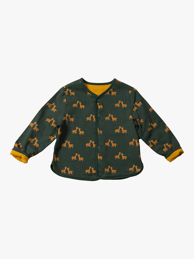 Little Green Radicals Baby Organic Cotton Giraffe Print Reversible Jacket, Green