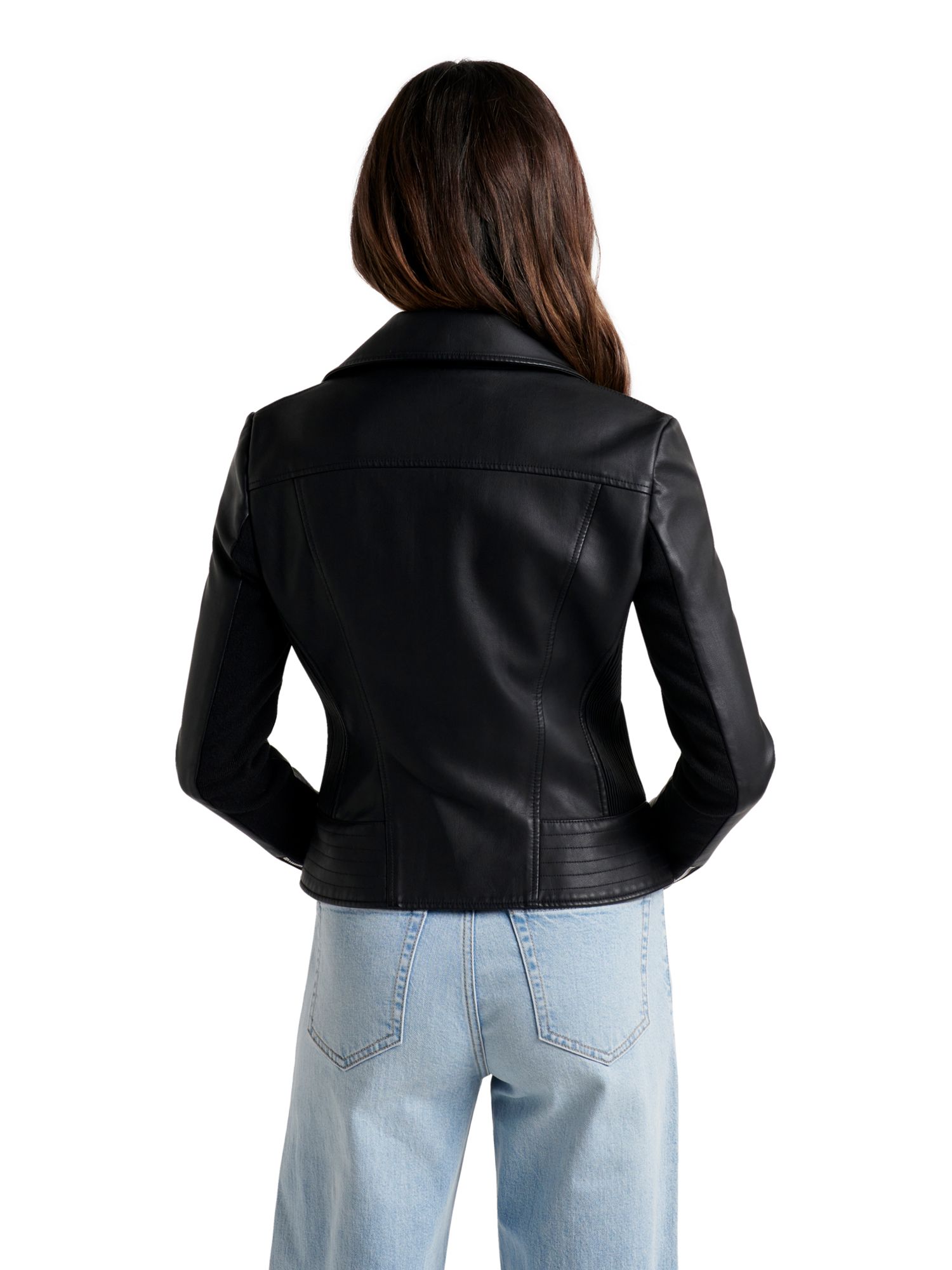 Forever New Skye Faux Leather Biker Jacket, Black at John Lewis & Partners